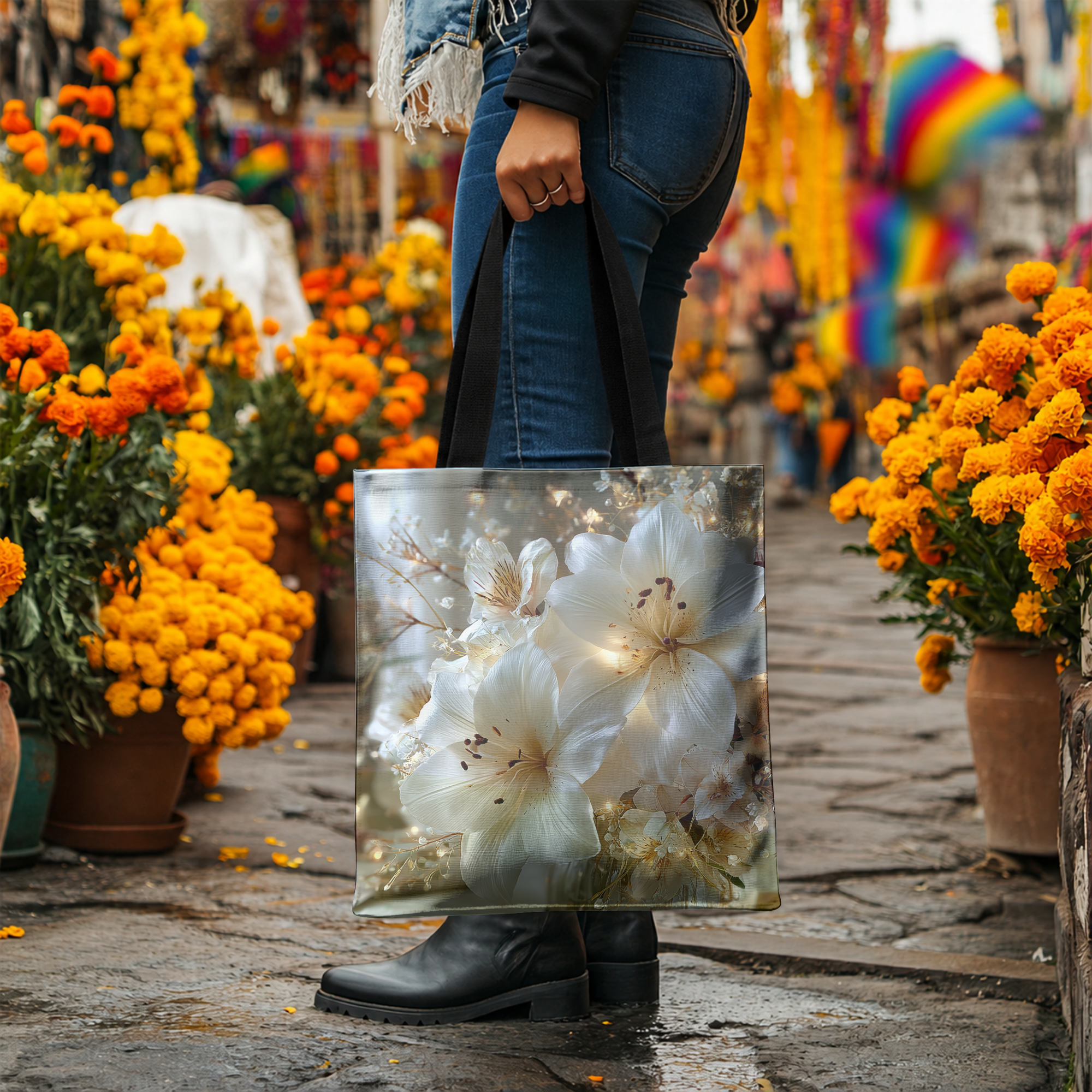 Personalized Botanical Shopper Bag with Custom Name for Travel, Market & Daily Use