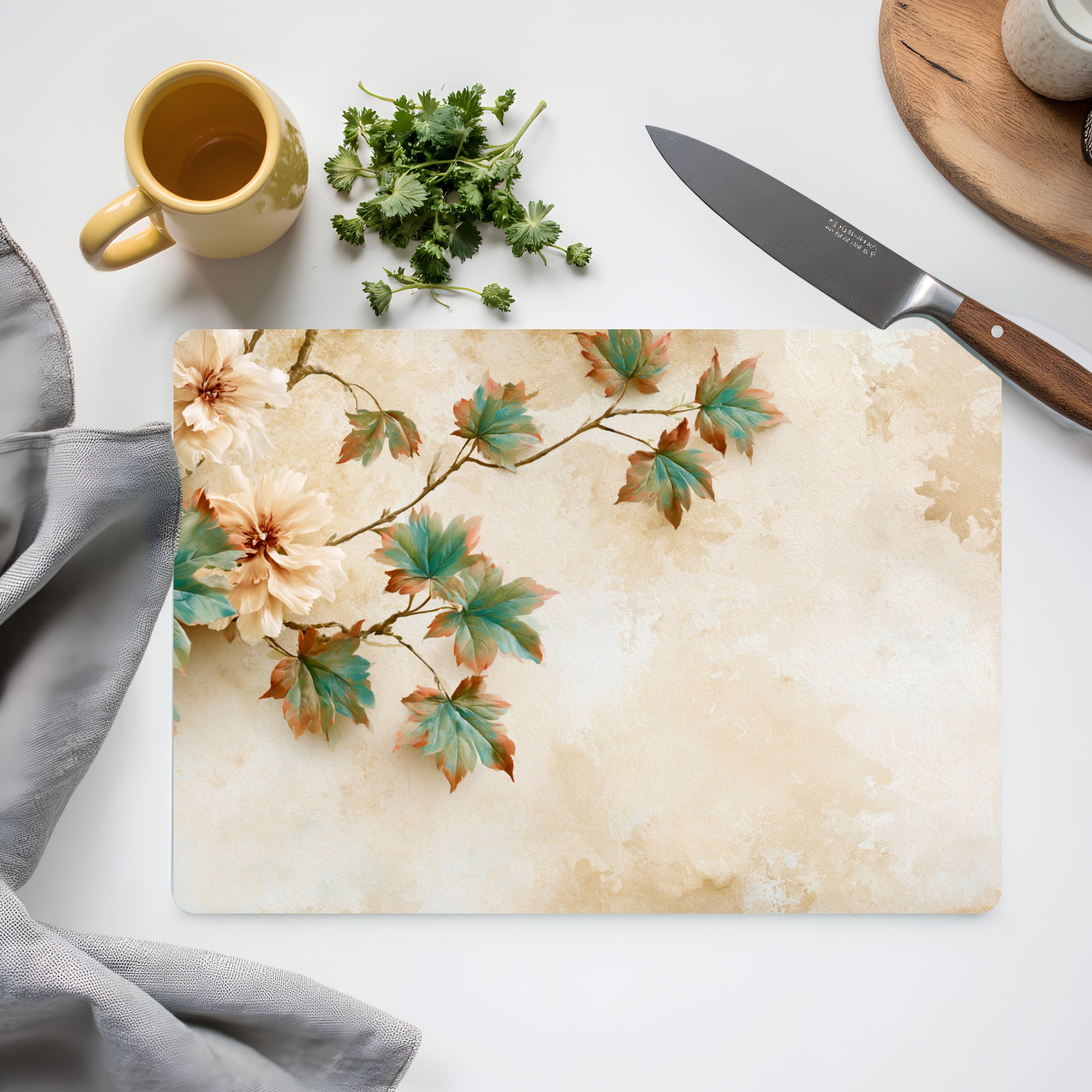 Nature Inspired Glass Cutting Board Personalized for Botanical Home Décor