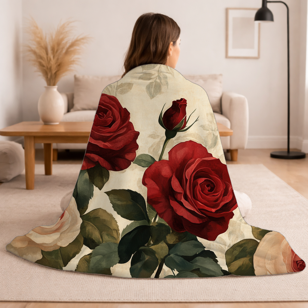 Personalized Rosewood Garden Sherpa Blanket with Custom Name