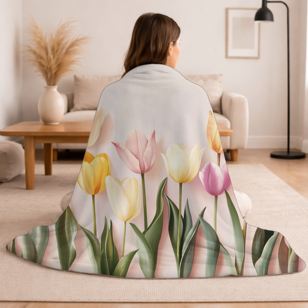 Personalized Tulip Sherpa Blanket with Custom Name