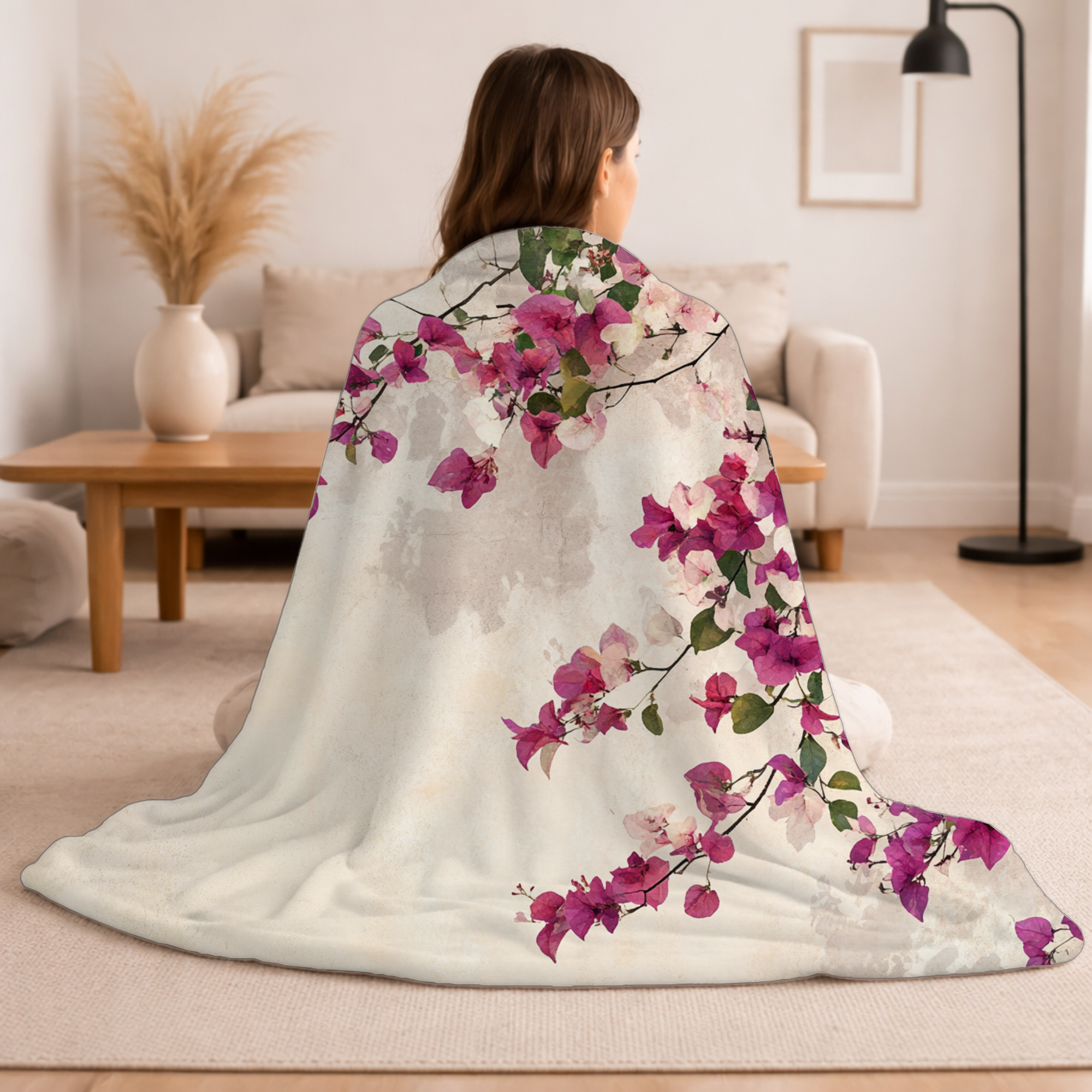 Personalized Meadow Dreams Sherpa Blanket with Floral Artwork