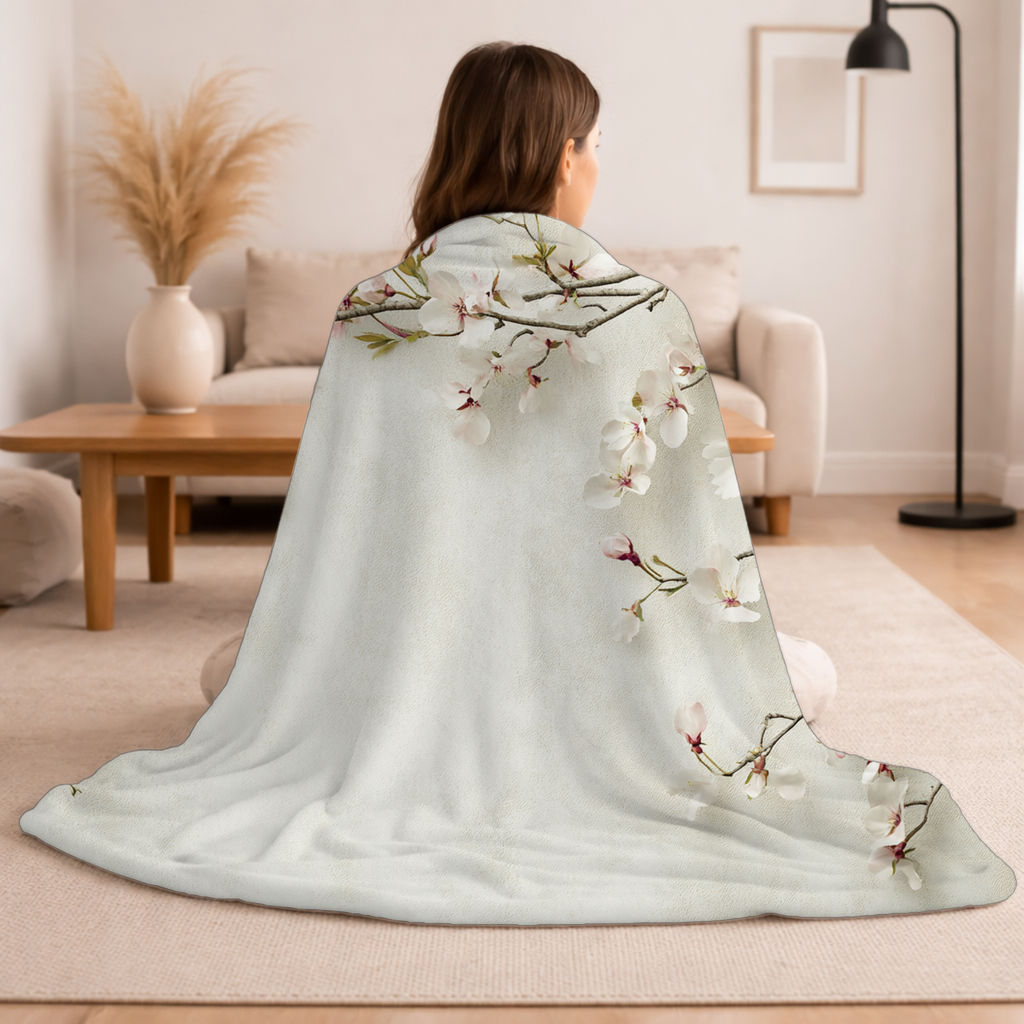 Personalized Cozy Cherry Blossom Retreat Sherpa Blanket with Custom Name