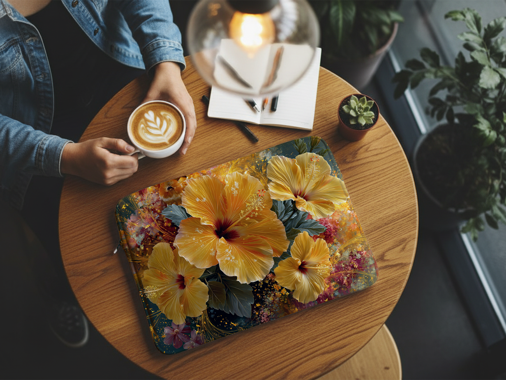 Hibiscus Botanical Laptop Sleeve Custom Printed with Name for Everyday Travel