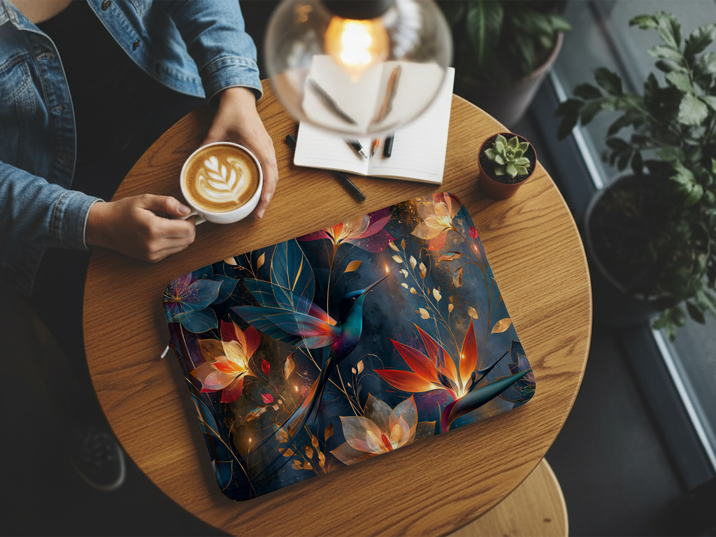 Custom Botanical Laptop Carrying Sleeve with Personalized Floral Name Design