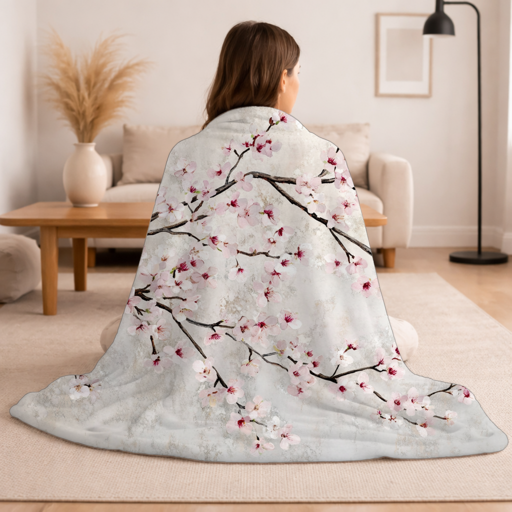 Personalized Cherry Blossom Sherpa Blanket with Custom Name