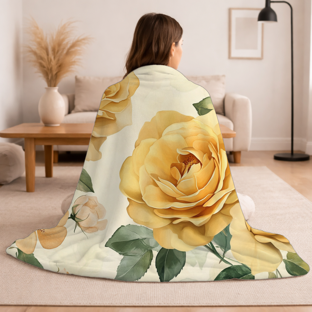 Personalized Yellow Rose  Breeze Sherpa Blanket with Custom Name