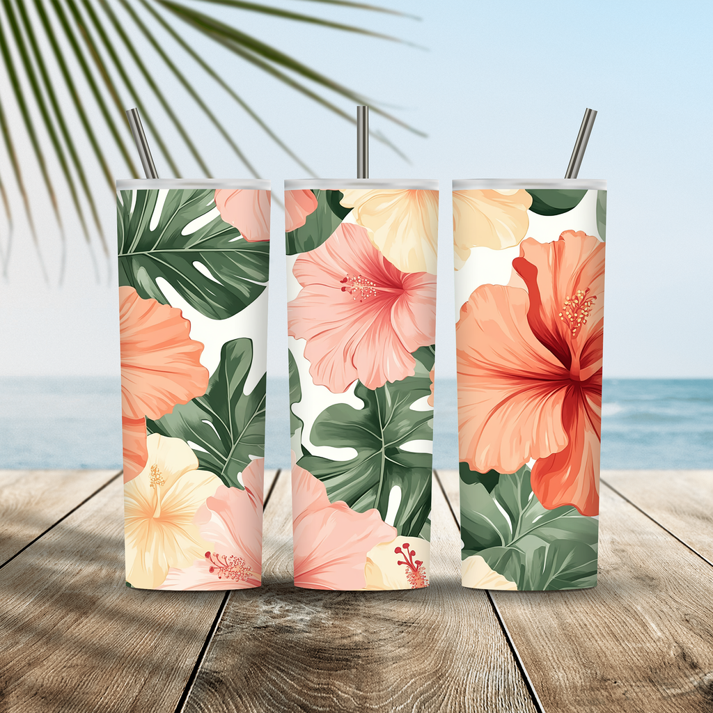 Custom Name Hibiscus Tumbler, Personalized Tropical Flower Gift