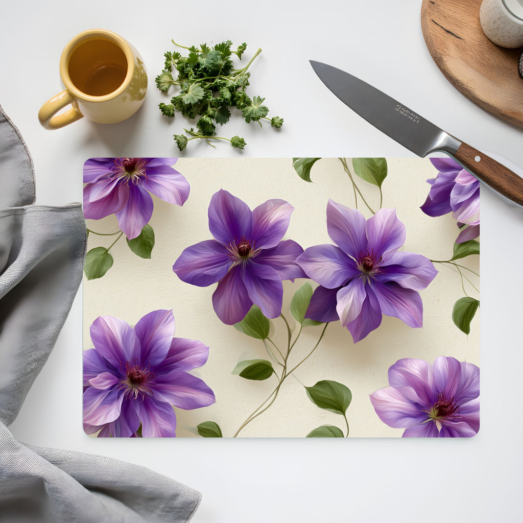 Clematis Garden Glass Serving Board Personalized for Floral Kitchen Styling