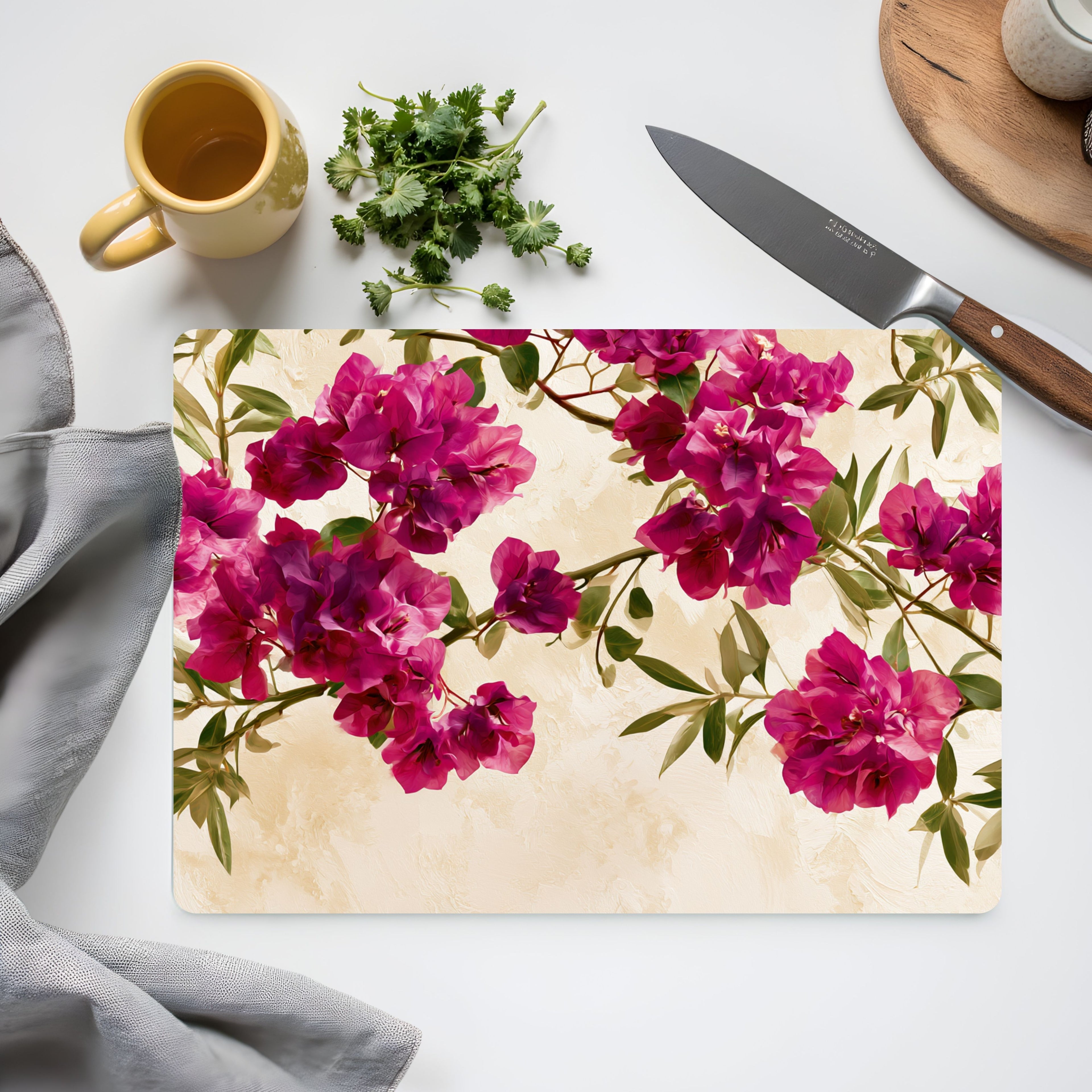 Bougainvillea Bloom Glass Cutting Board Personalized for Vibrant Garden Kitchens