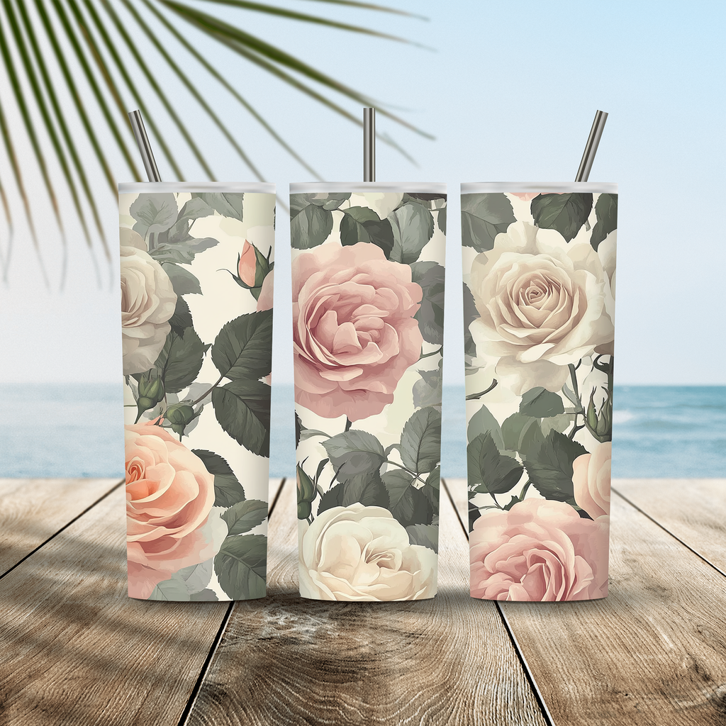 Personalized Blooming Floral Stainless Steel Tumbler with Custom Name