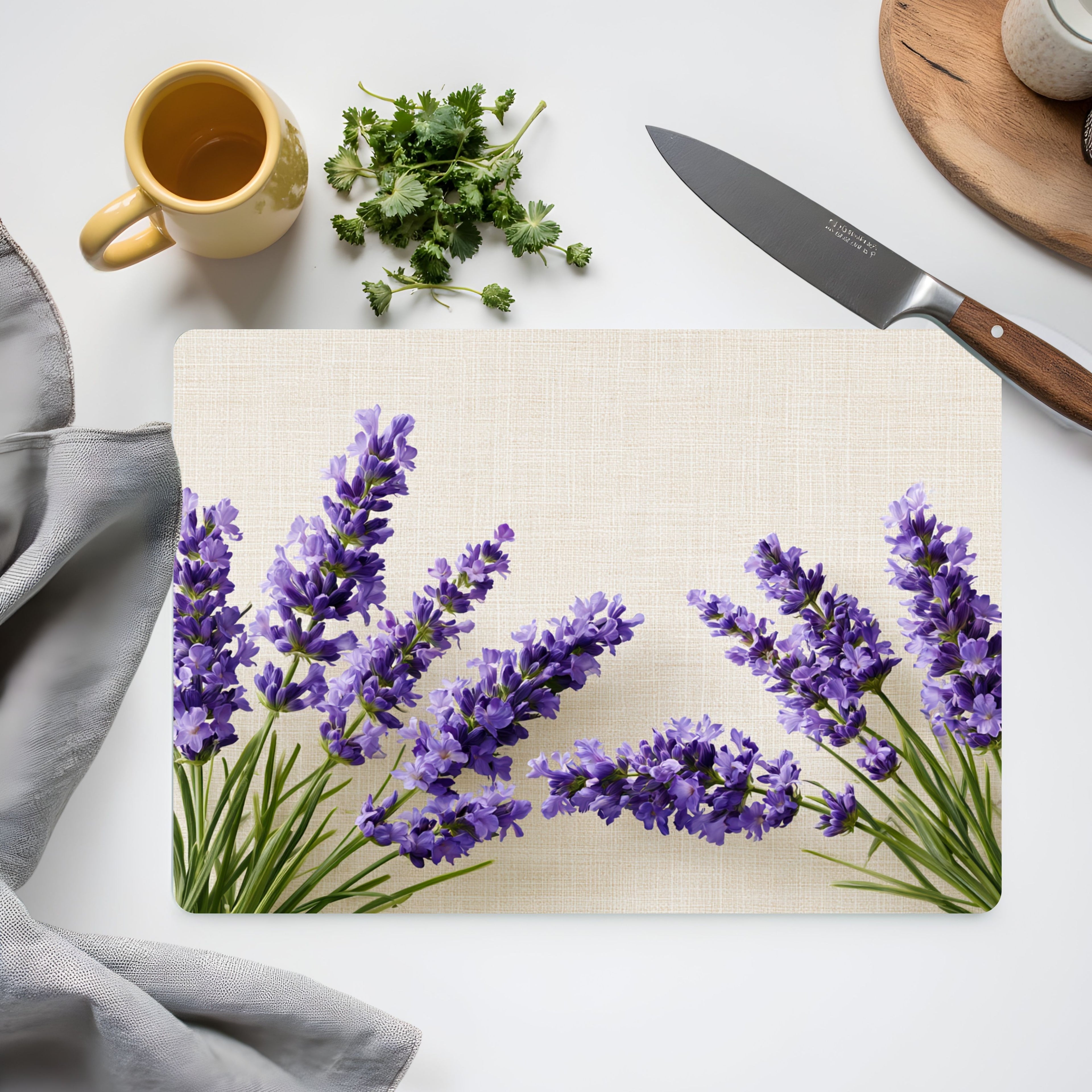 Lavender Meadow Glass Cutting Board Personalized for Rustic Kitchen Charm