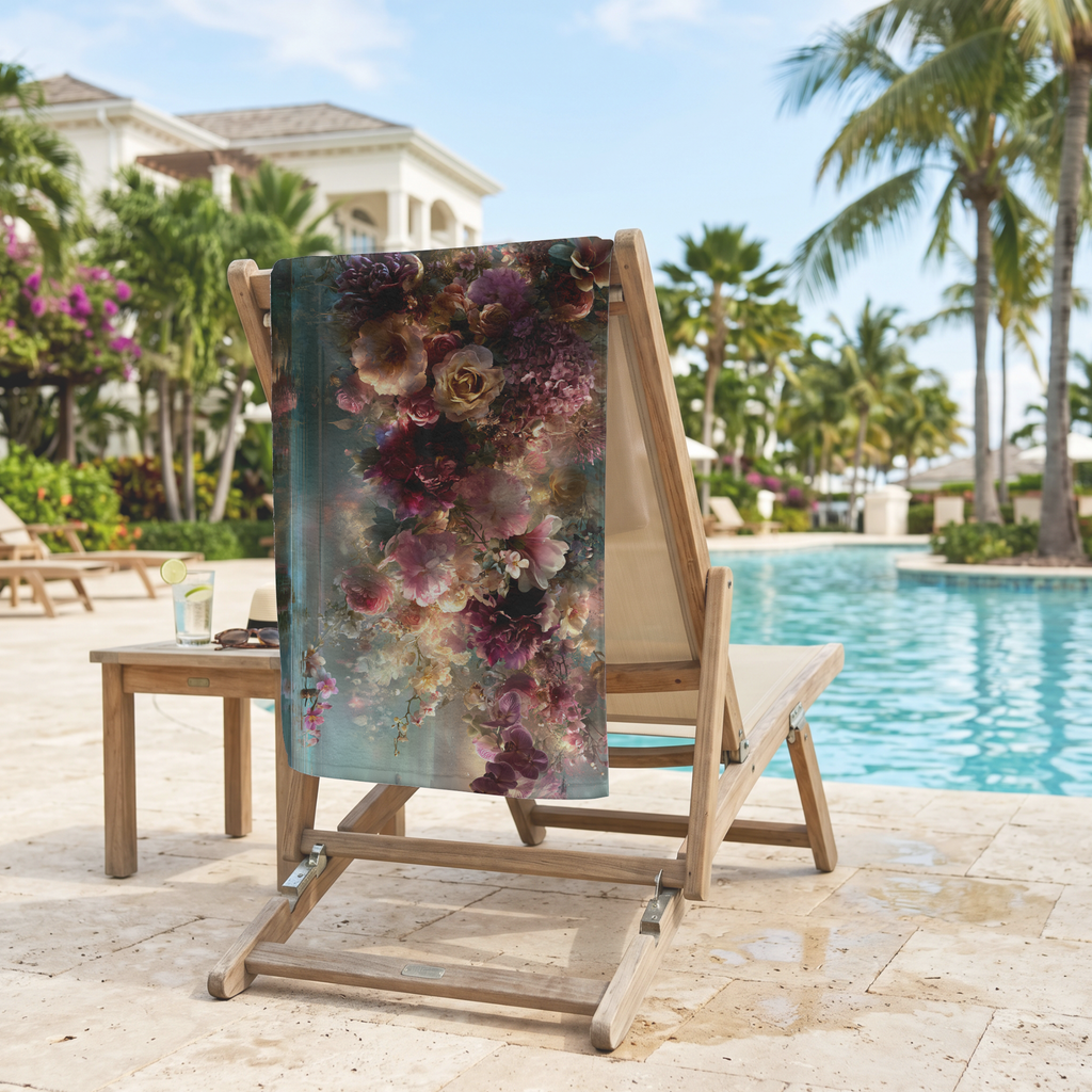 Custom Name Floral Beach & Bath Towel