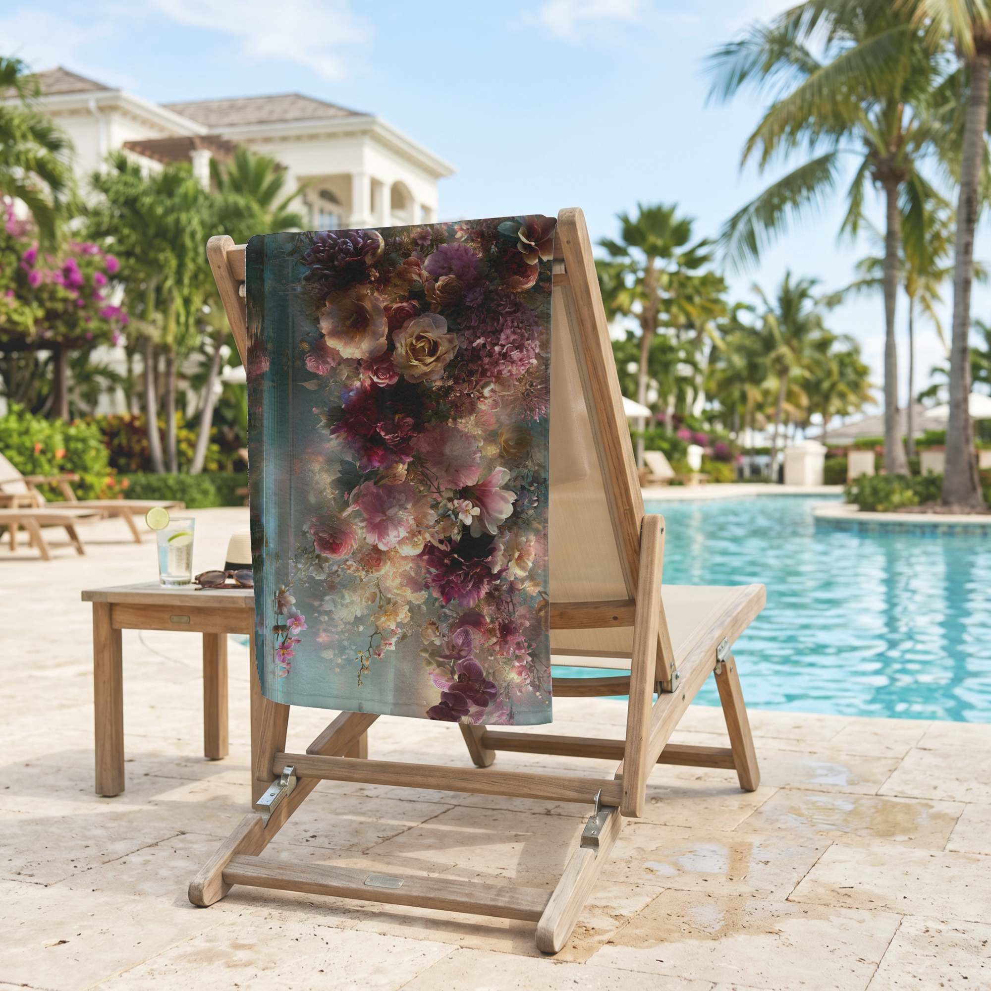 Custom Name Floral Beach & Bath Towel