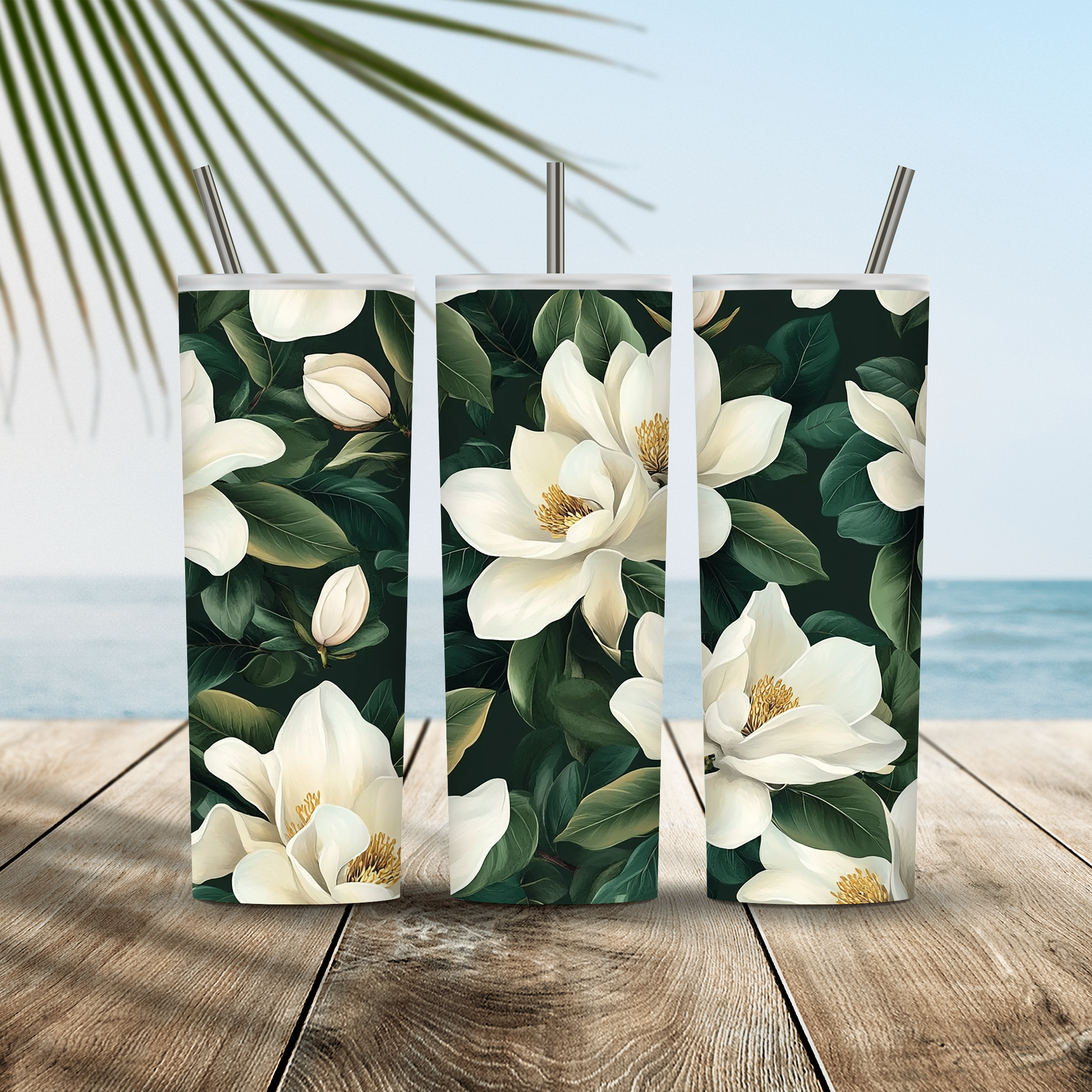 Personalized Floral Stainless Steel Drink Tumbler with Custom Garden Name