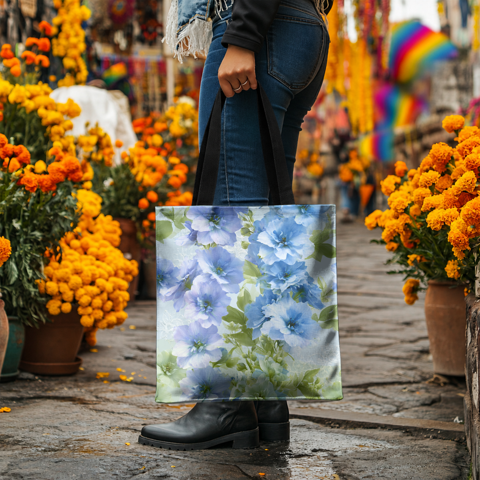 Custom Garden Bloom Tote Bag with Personalized Name for Shopping & Daily Use