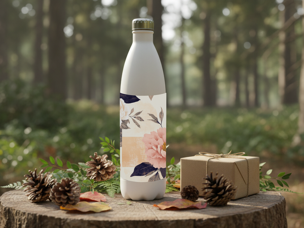 Personalized Peony Stainless Steel Water Bottle with Custom Name Floral Design