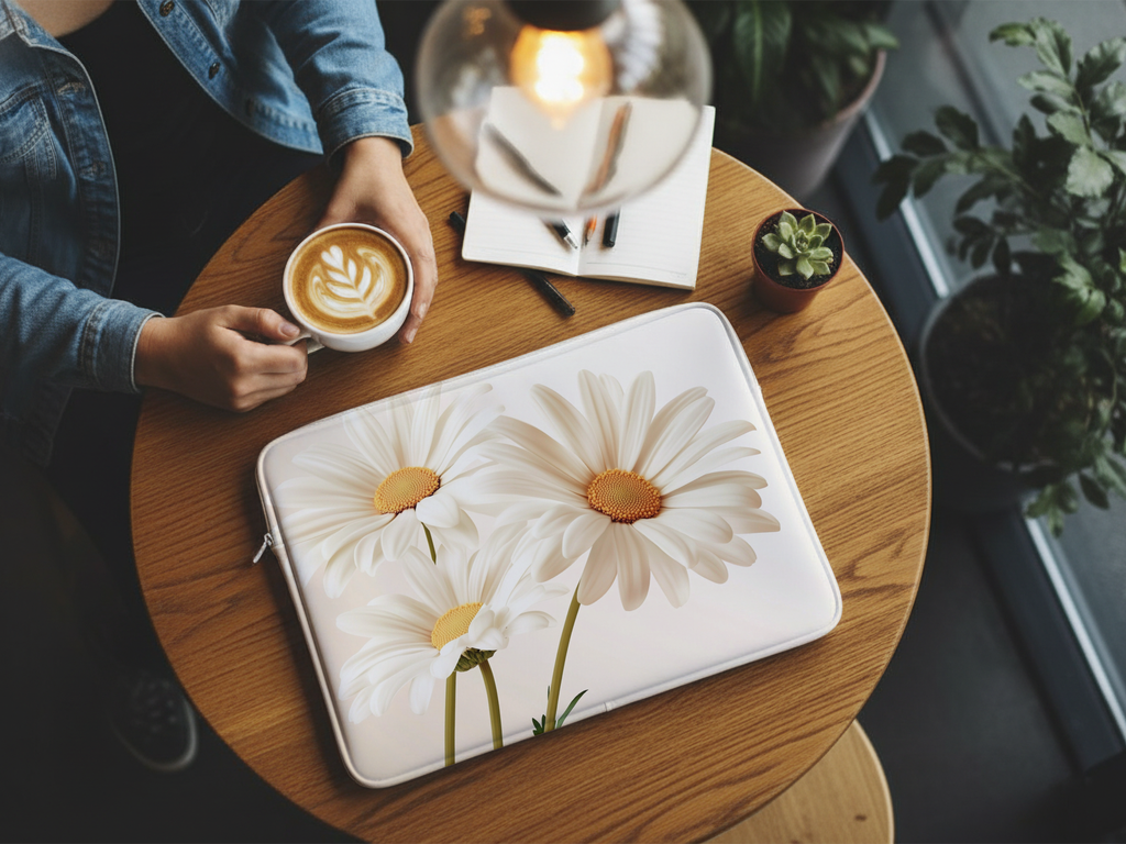 Oxeye Daisy Laptop Organizer Personalized with Name Floral Device Sleeve