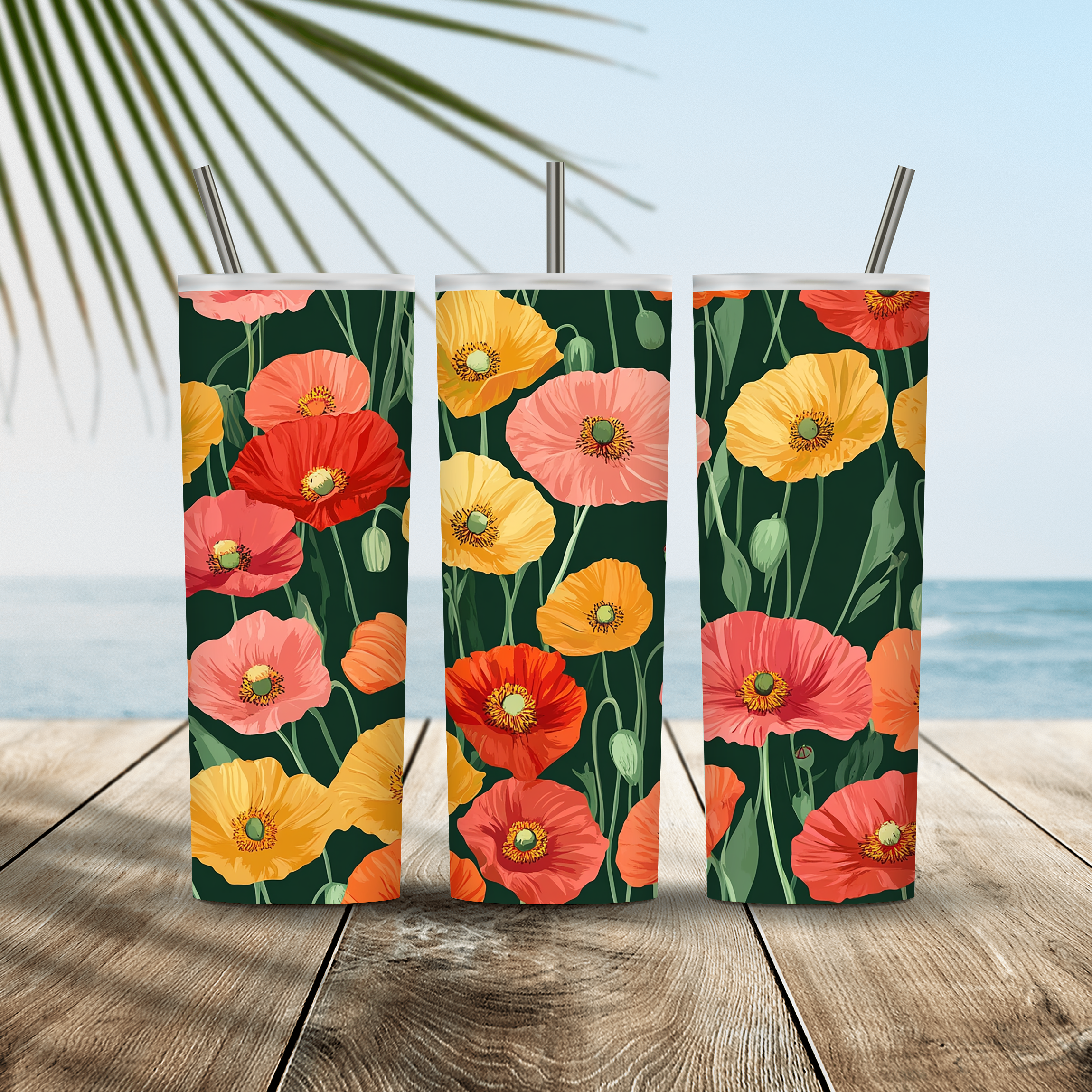 Personalized Poppy Tumbler with Custom Name, Wildflower Floral Gift
