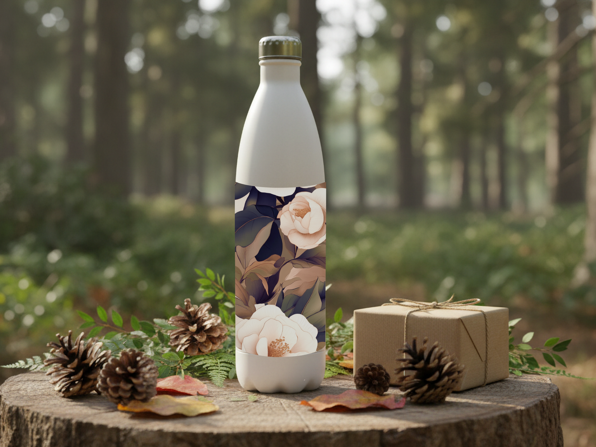 Camellia Blossom Haven Water Bottle with Personalized Name