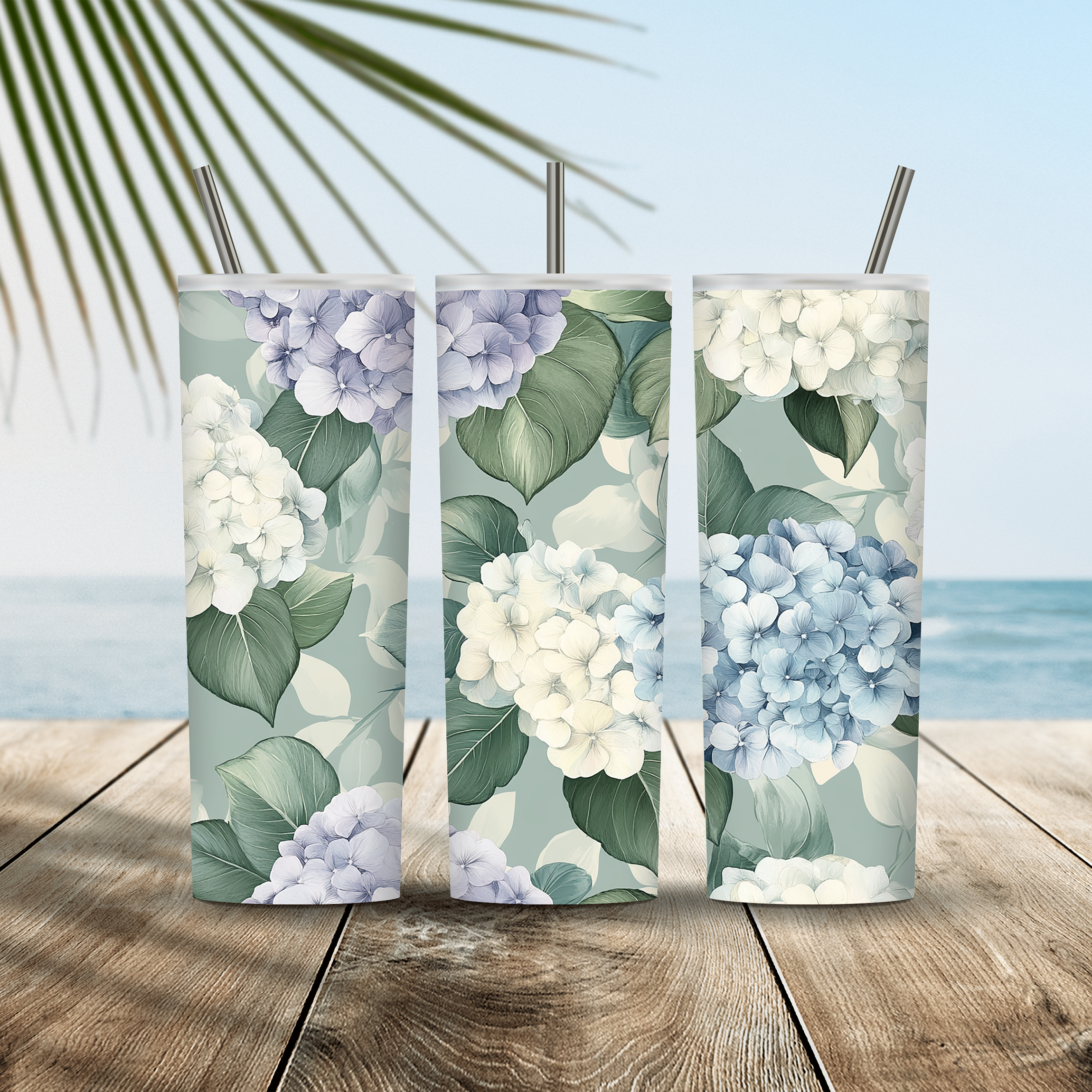 Custom Name Hydrangea Blossom Tumbler, Elegant Floral Gift