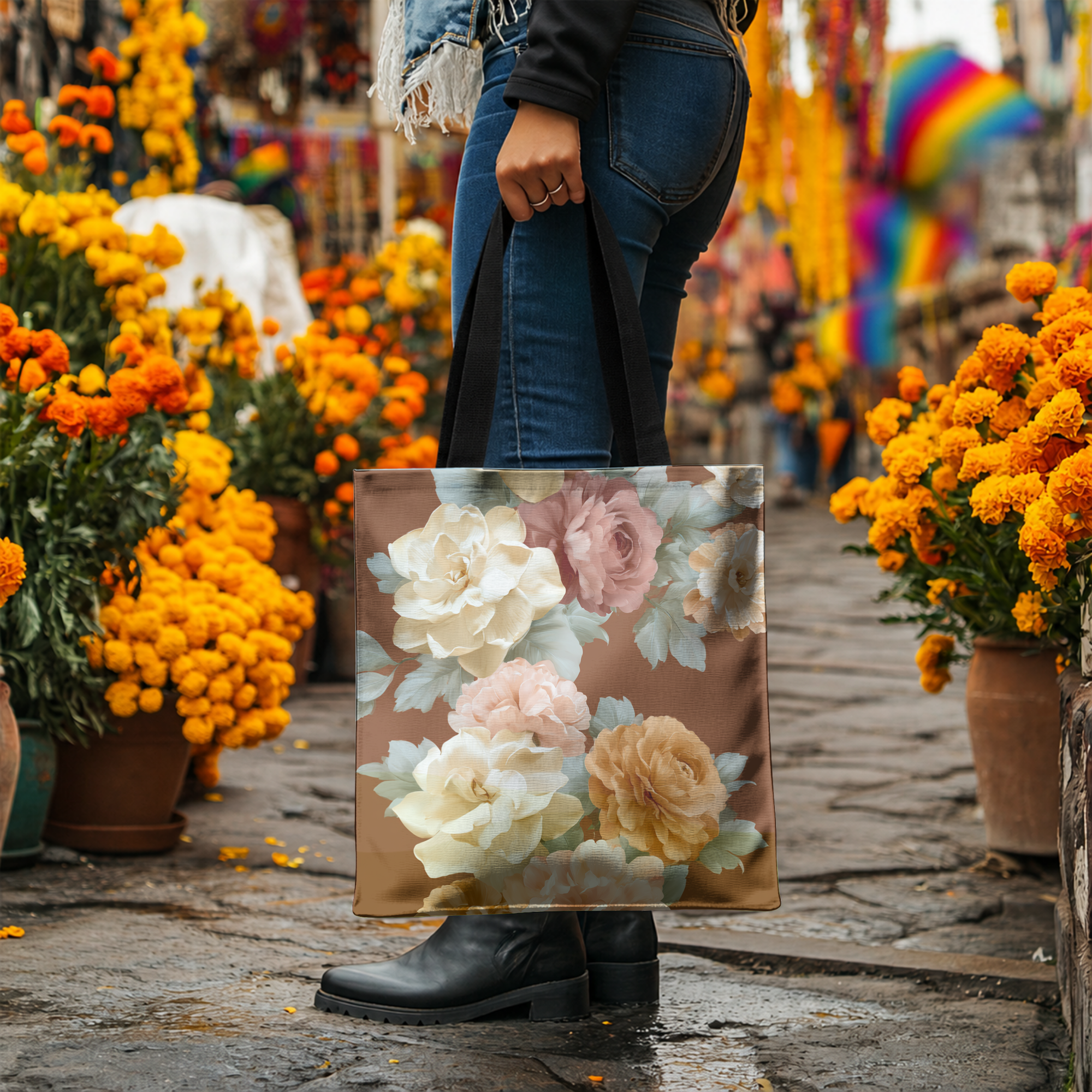 Custom Botanical Shopper Tote Bag with Personalized Name for Everyday Adventures