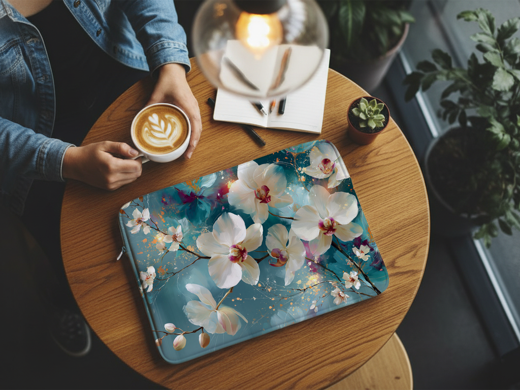 Custom Botanical Laptop Sleeve with Personalized Name Floral Tech Gift Bag