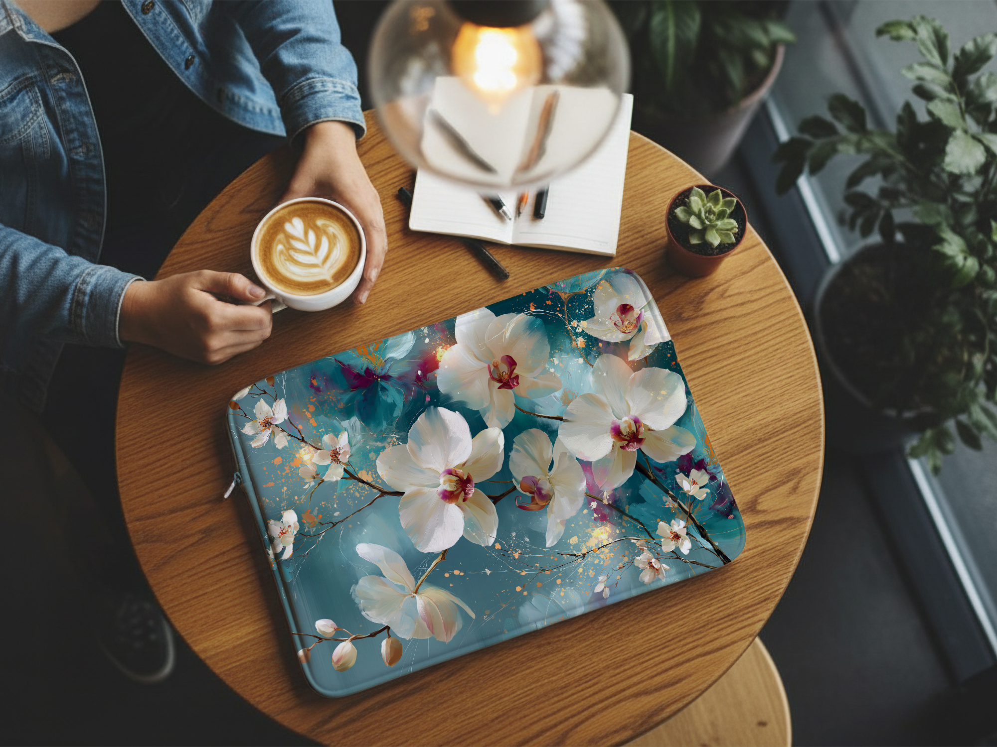 Custom Botanical Laptop Sleeve with Personalized Name Floral Tech Gift Bag