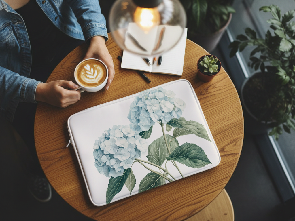 Hydrangea Garden Laptop Sleeve Customized with Name Floral Tech Travel Case
