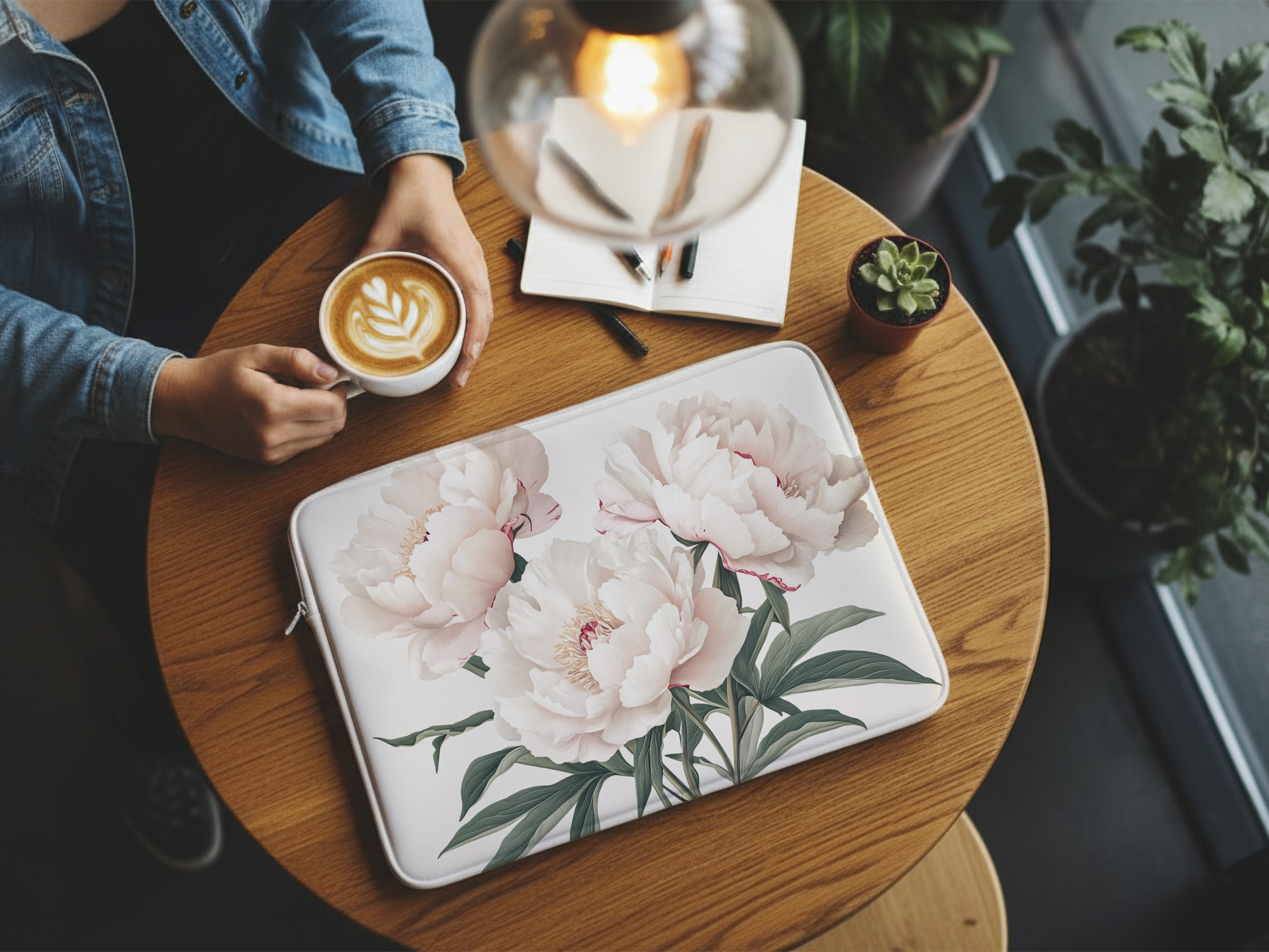 Peony Blossom Laptop Carry Sleeve Customized with Name Floral Tech Case