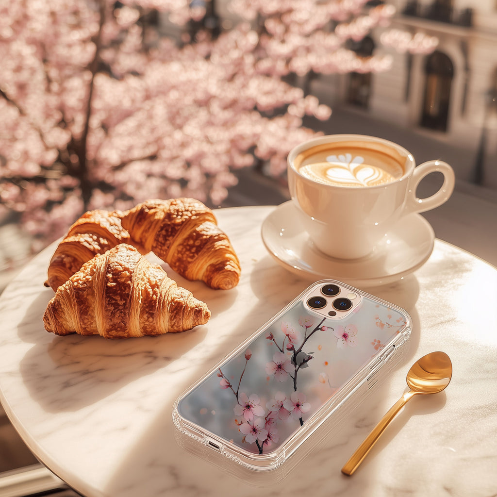 Personalized Pink Cherry Blossom iPhone Case with Custom Name & Botanical Art Cover