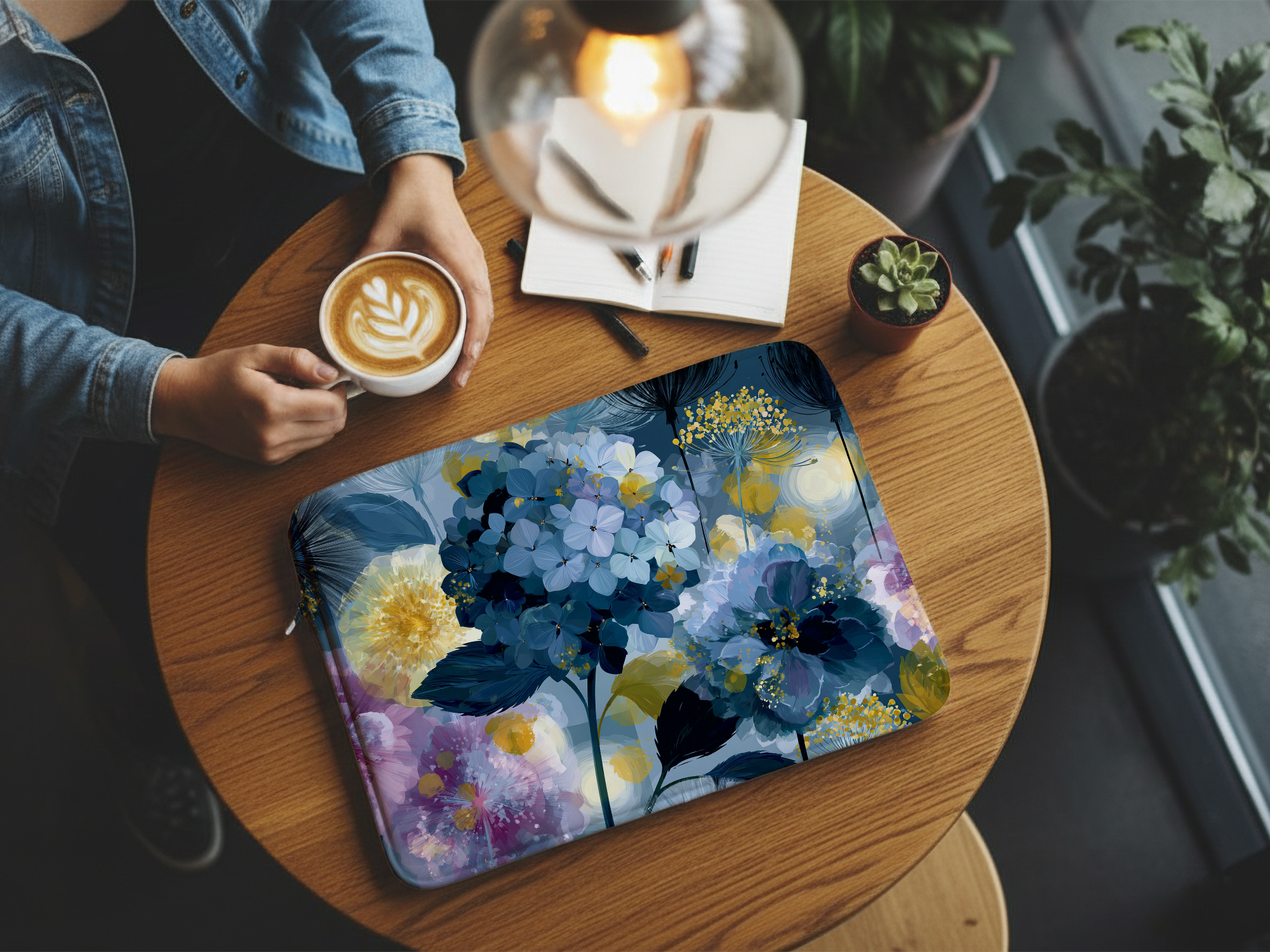 Custom Hydrangea Laptop Portfolio with Personalized Name Botanical Tech Cover