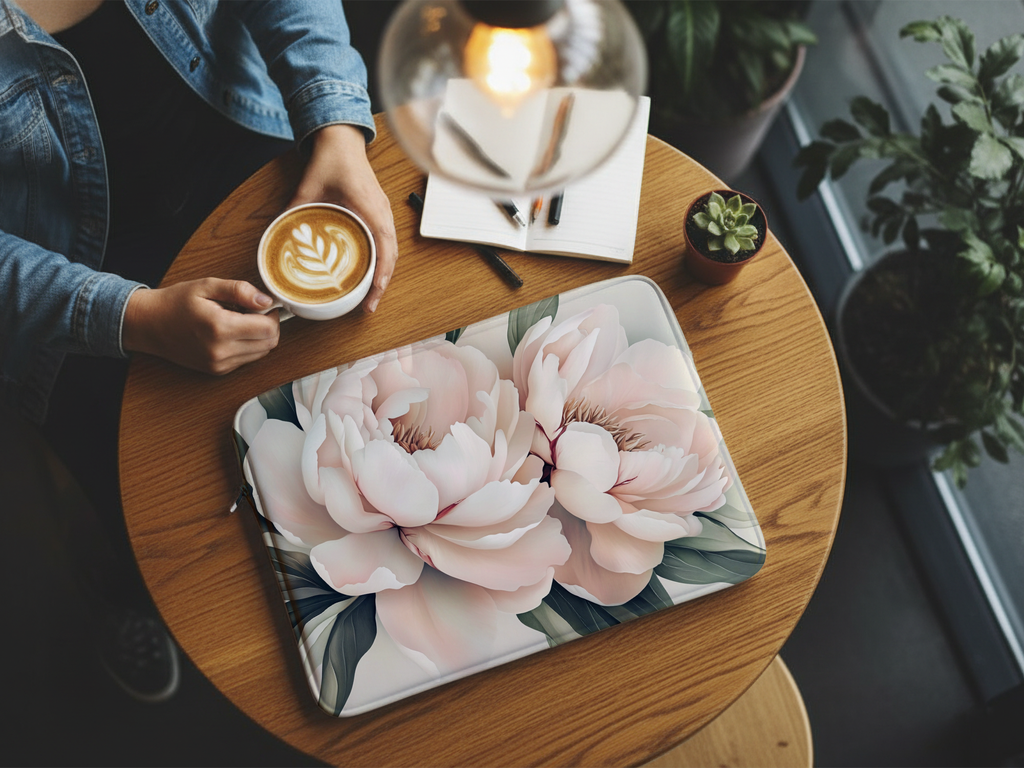Light Pink Peony Laptop Case Customized with Name Floral Garden Accessory