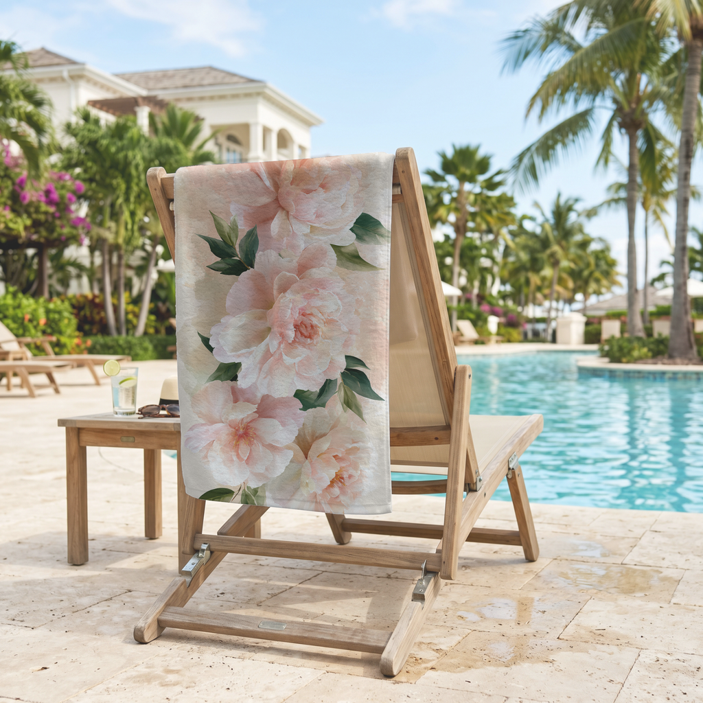 Custom Floral Bath Towel with Personalized Name