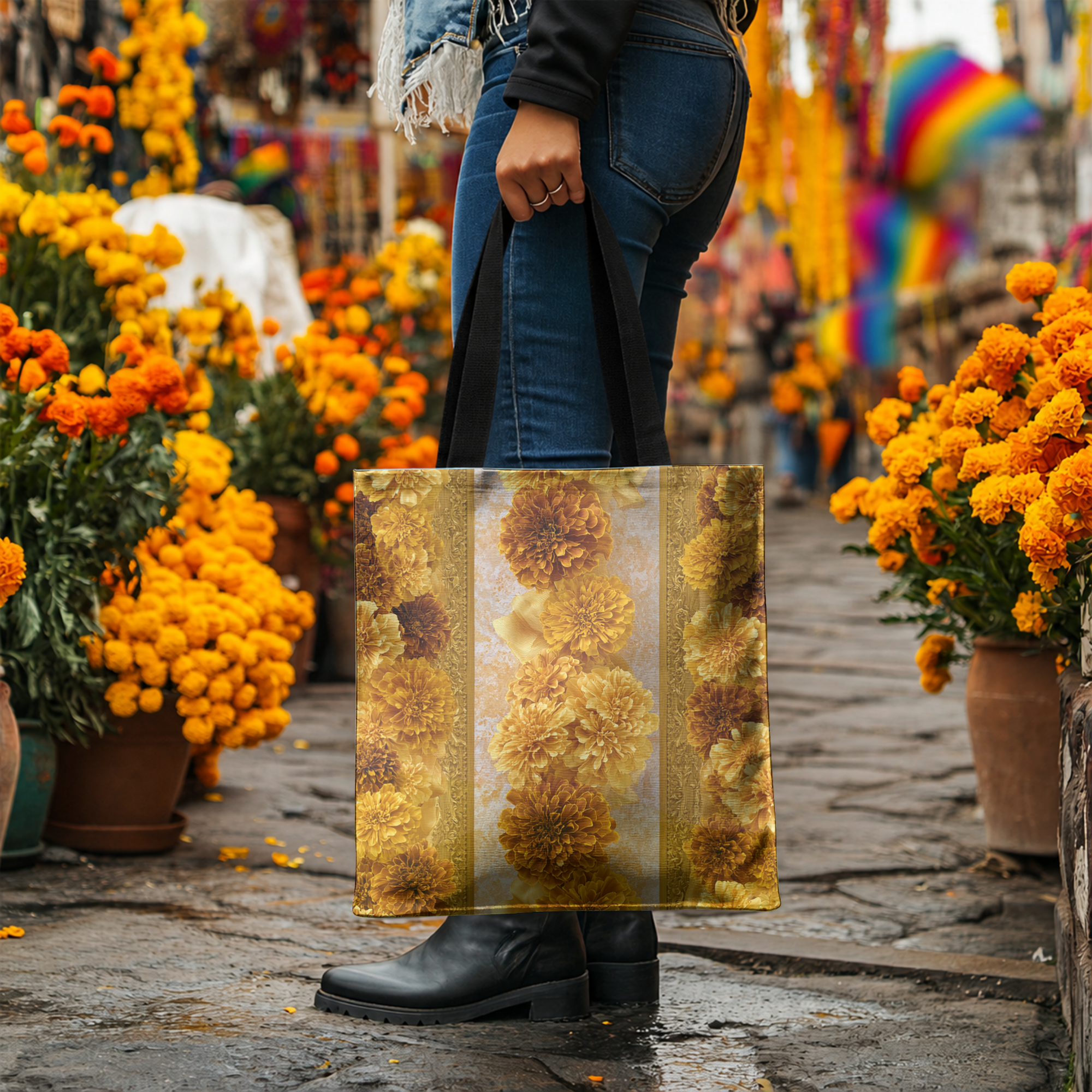 Personalized Yellow Spray Roses Shopping Tote Bag with Custom Name for Everyday Use
