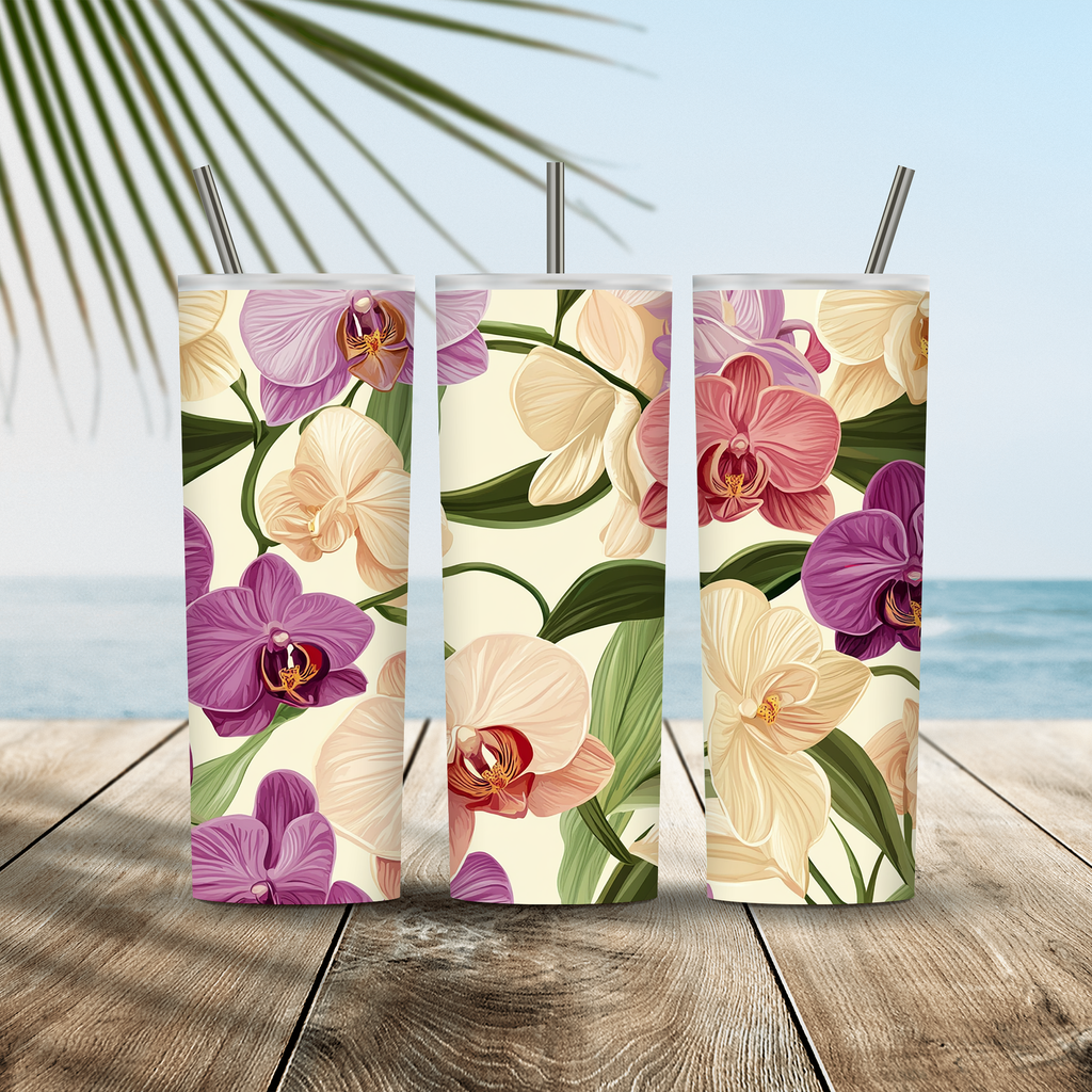 Personalized Orchid Tumbler with Custom Name Floral Travel Cup Gift