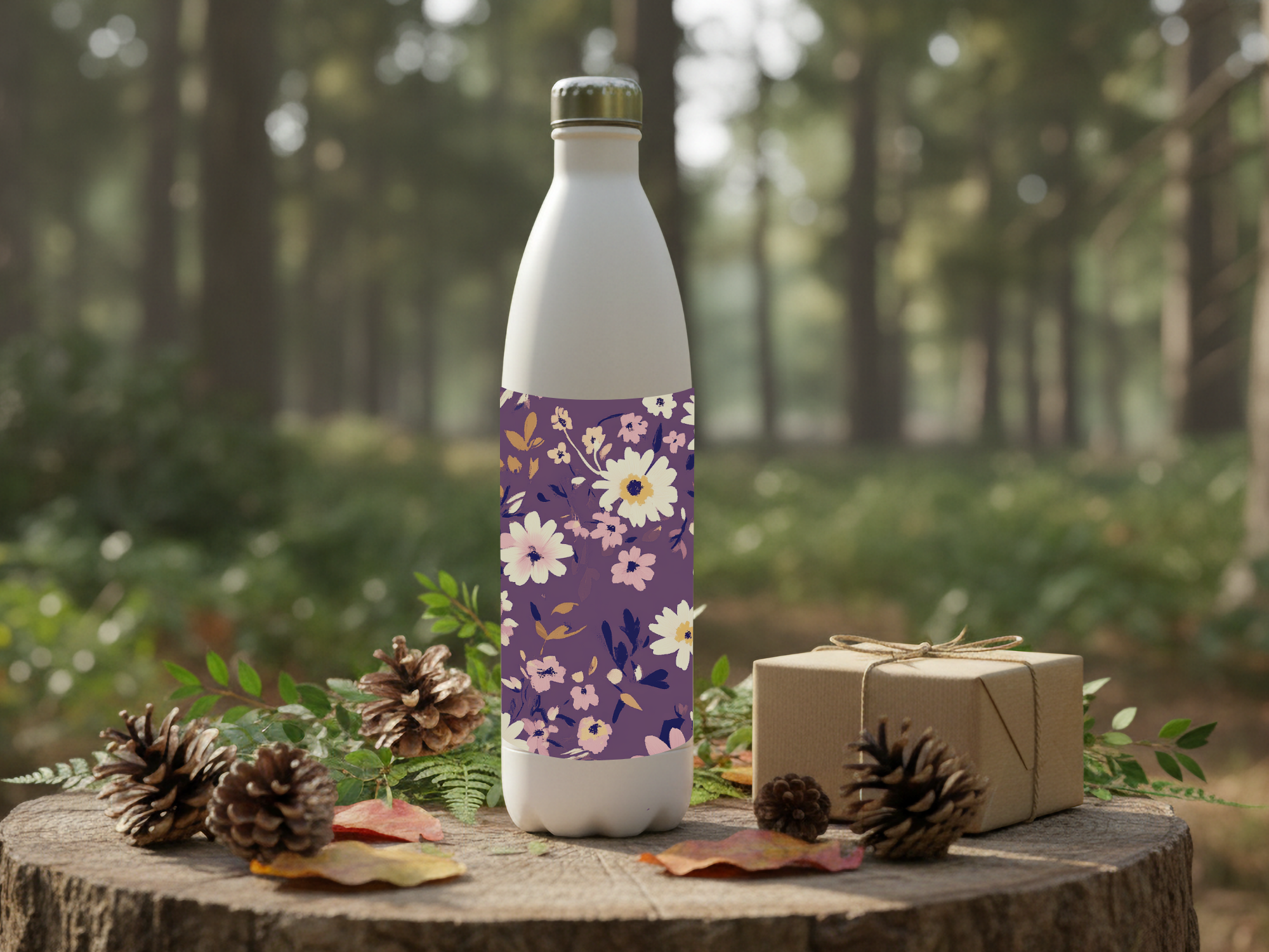 Personalized Daisy Water Bottle with Custom Name Botanical Floral Design