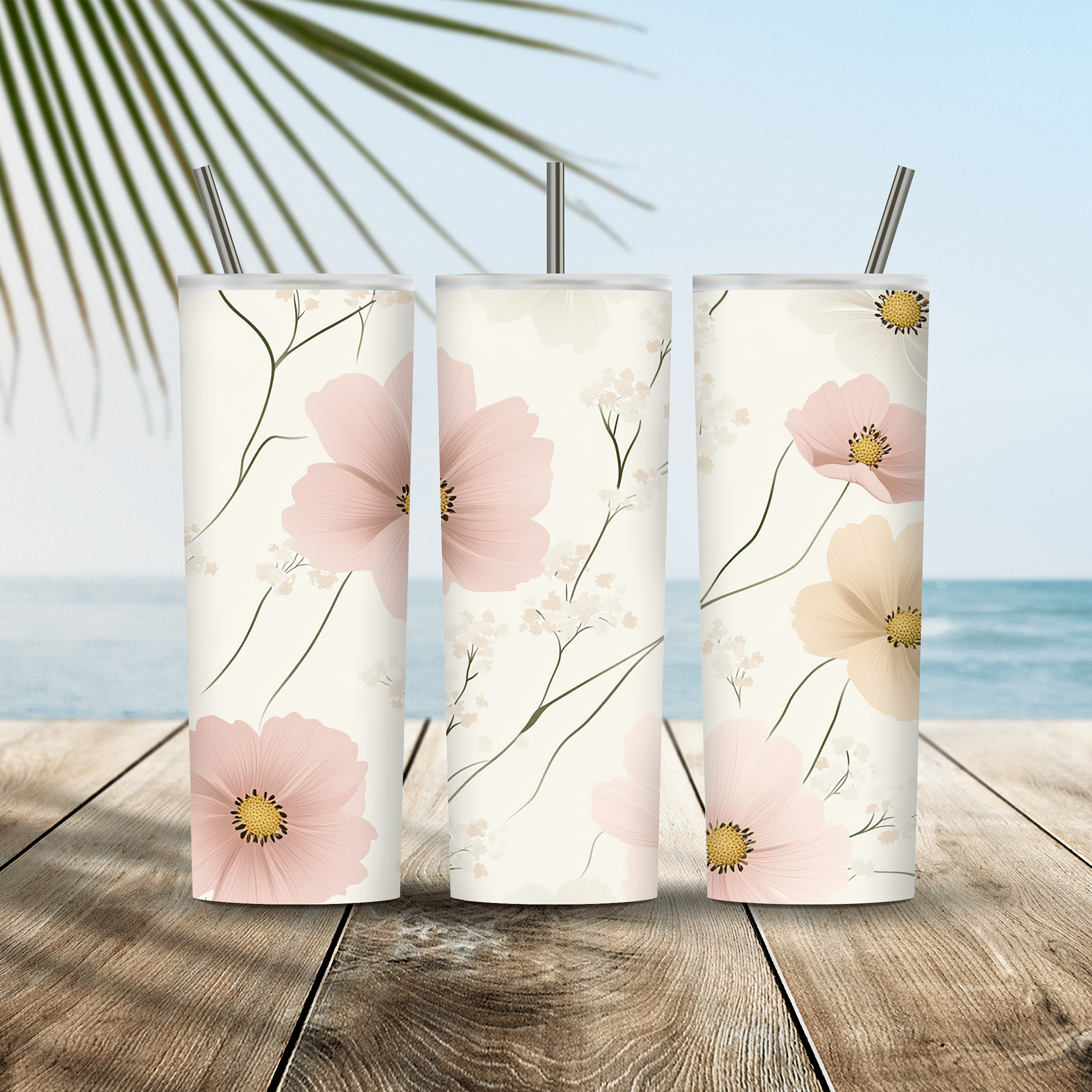 Soft Petal Garden Tumbler, Custom Botanical Drinkware with Custom Name Design