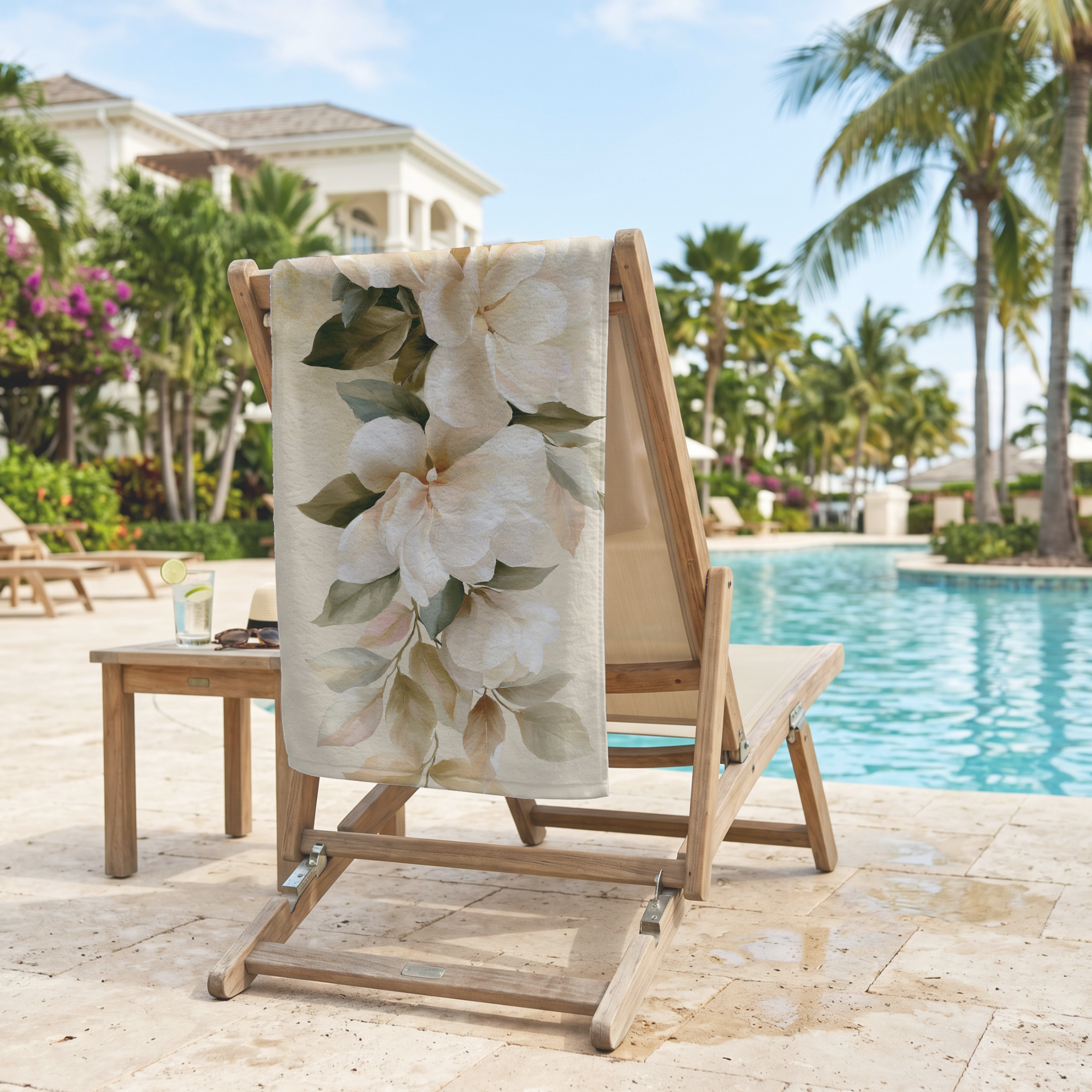 Custom Floral Bath Towel with Personalized Name