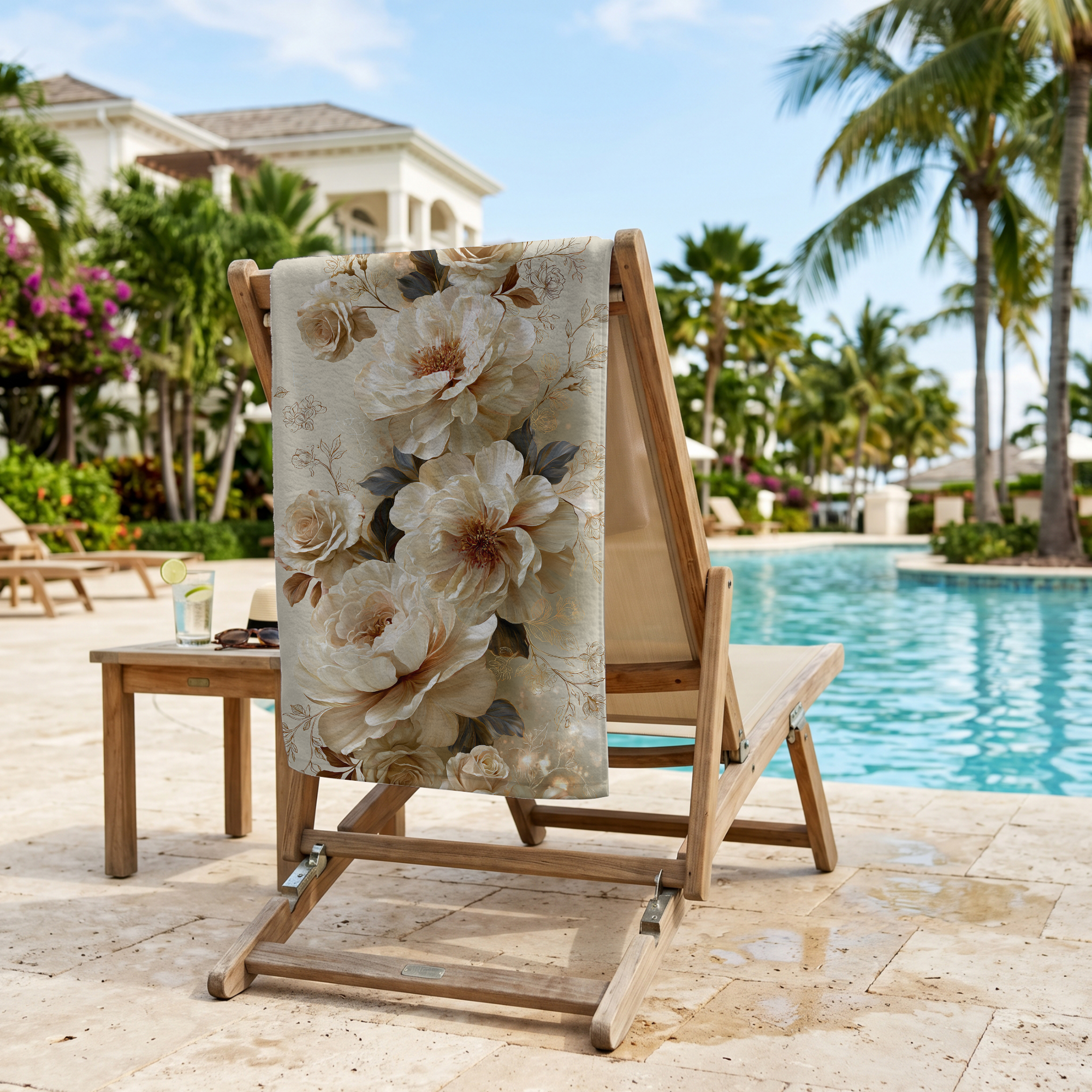 Custom Botanical Bath & Beach Towel with Personalized Name