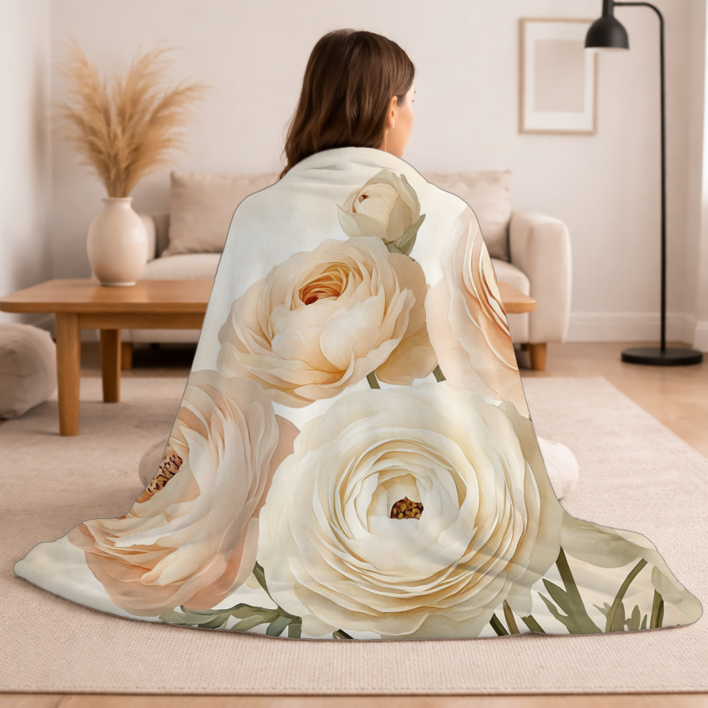 Personalized Morning Bloom Sherpa Blanket with Custom Name