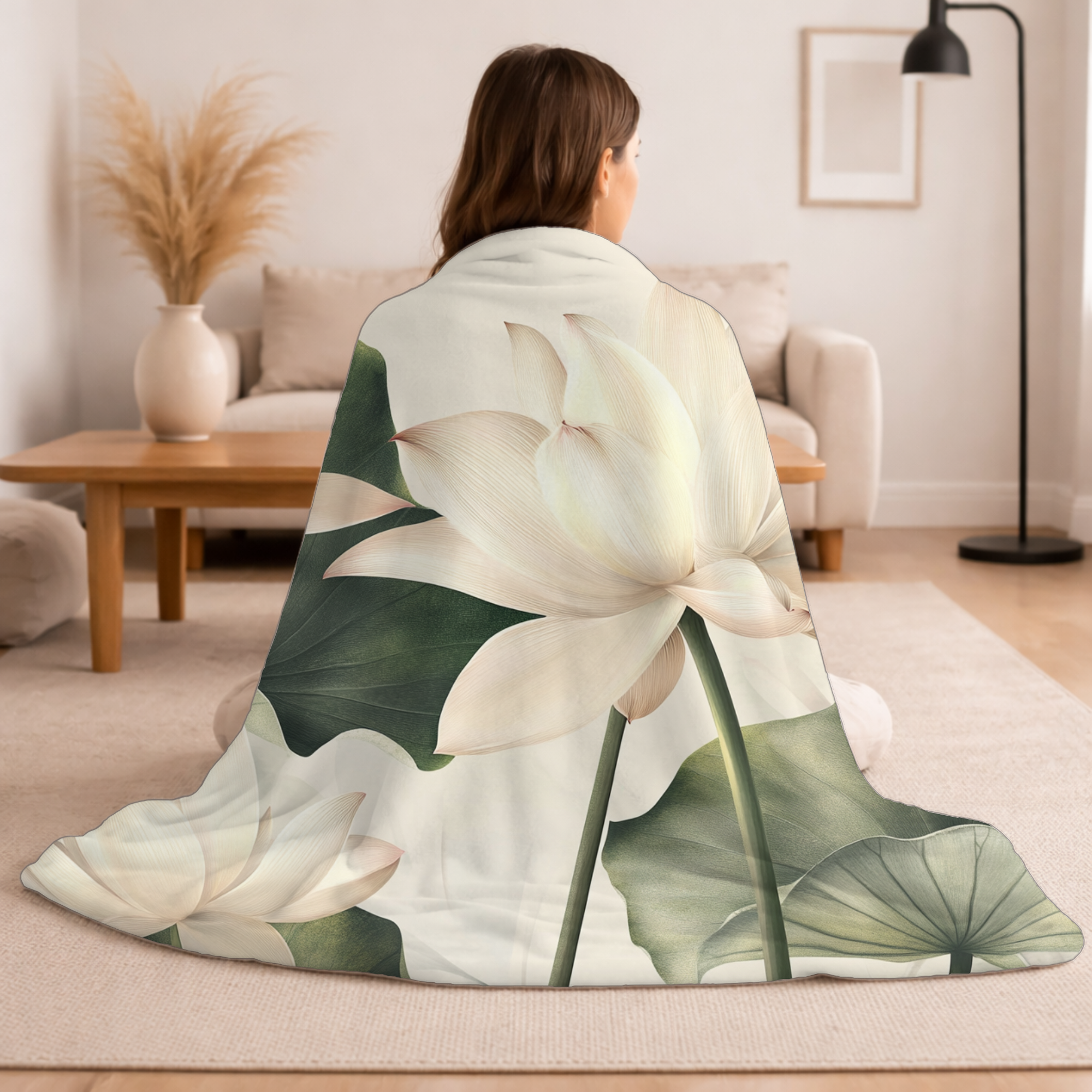 Personalized Magnolia Garden Sherpa Blanket with Custom Floral Design