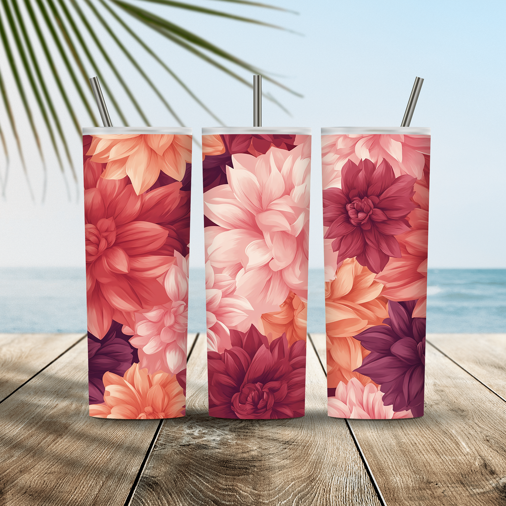 Custom Name Dahlia Bouquet Tumbler, Personalized Garden Gift