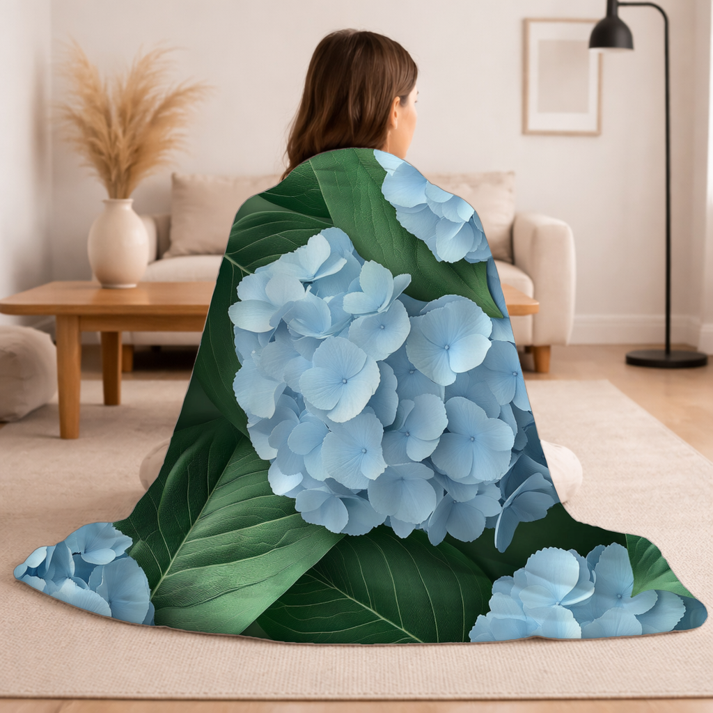 Personalized Hydrangea Sherpa Blanket with Custom Name