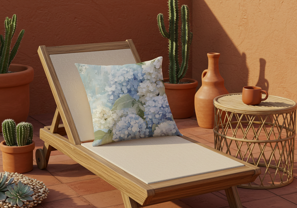 Personalized Blue Hydrangea Veranda Pillow with Custom Name