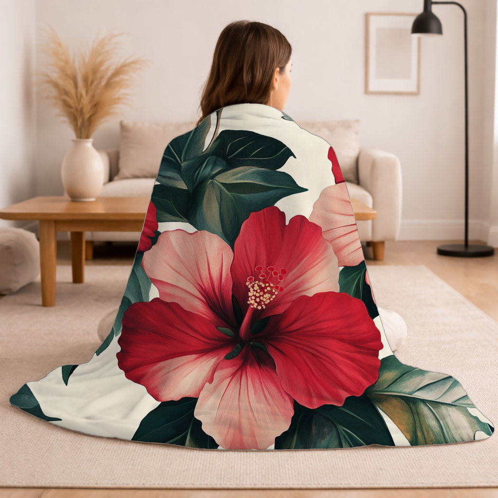Personalized HIbiscus Horizon Sherpa Blanket with Custom Name