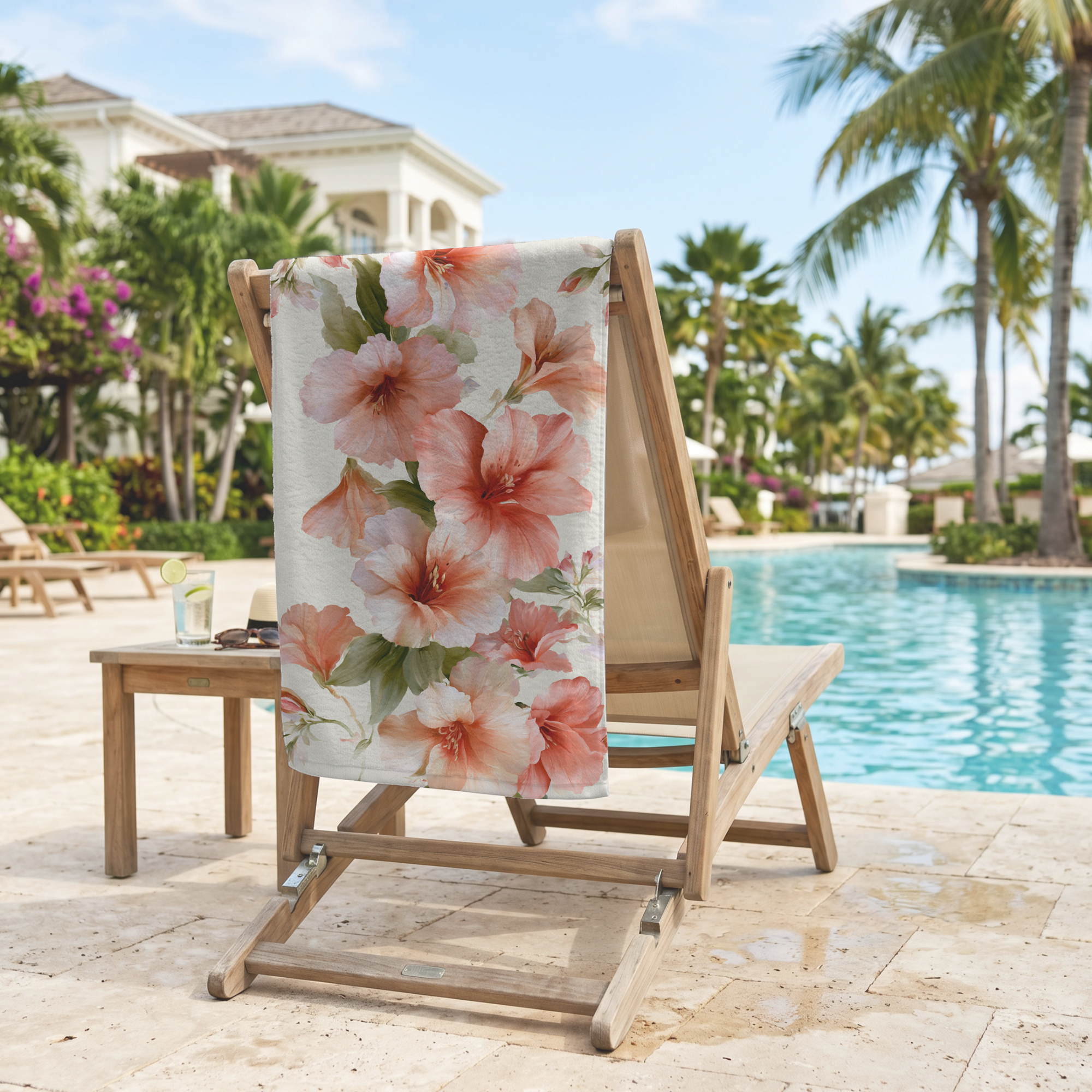 Botanical Floral Bath Towel with Personalized Name