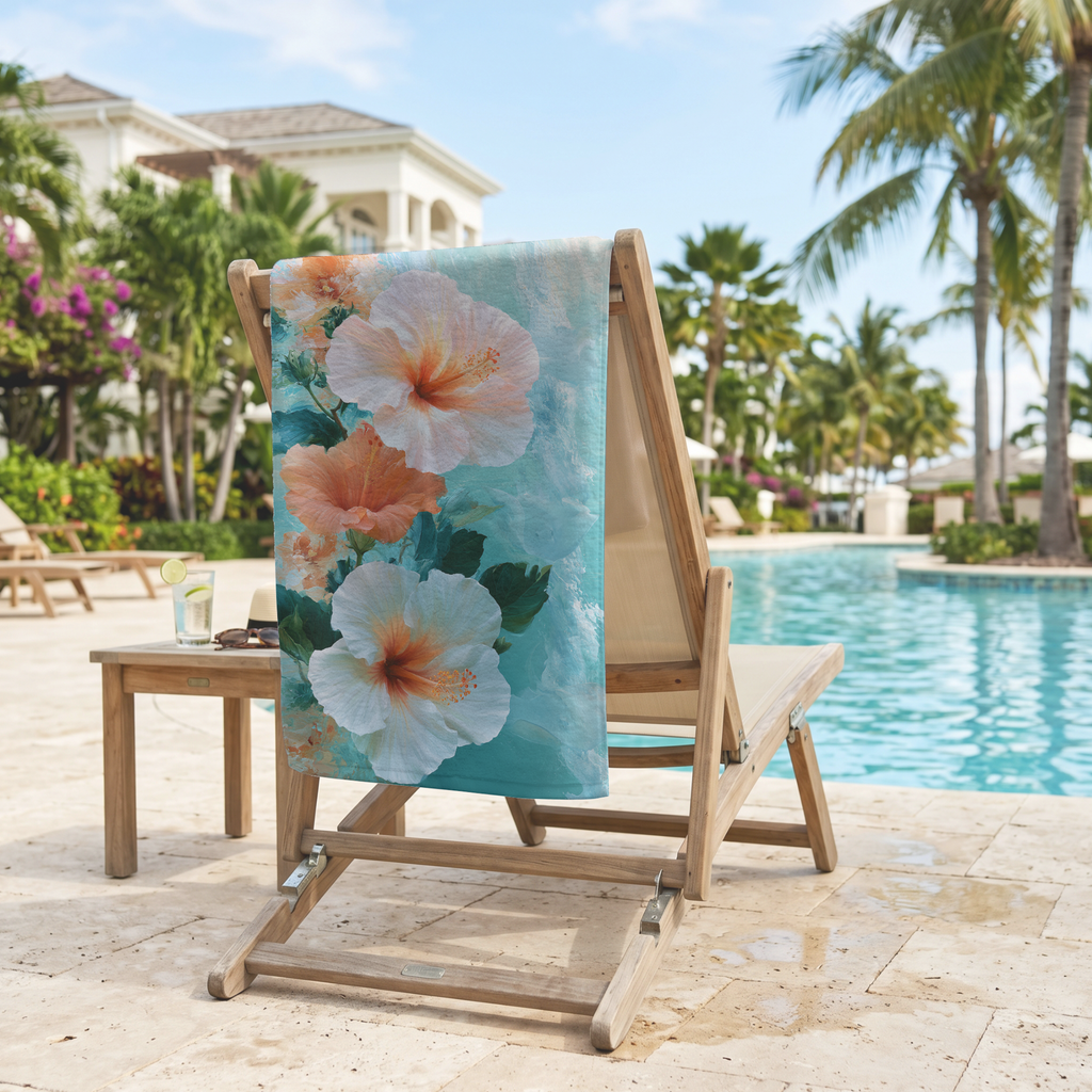 Personalized Floral Beach Towel with Custom Name | Botanical Bath Towel