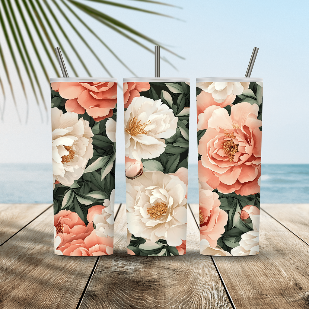 Personalized Peony Tumbler with Custom Name, Elegant Floral Gift