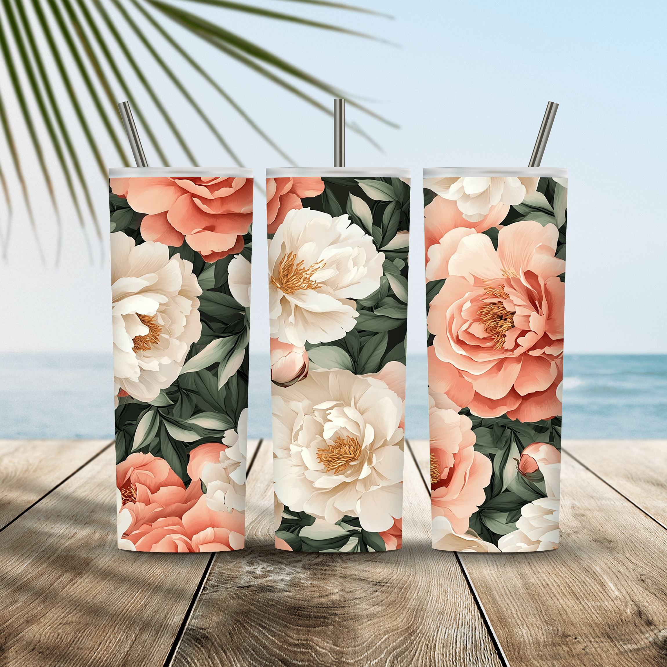 Personalized Peony Tumbler with Custom Name, Elegant Floral Gift