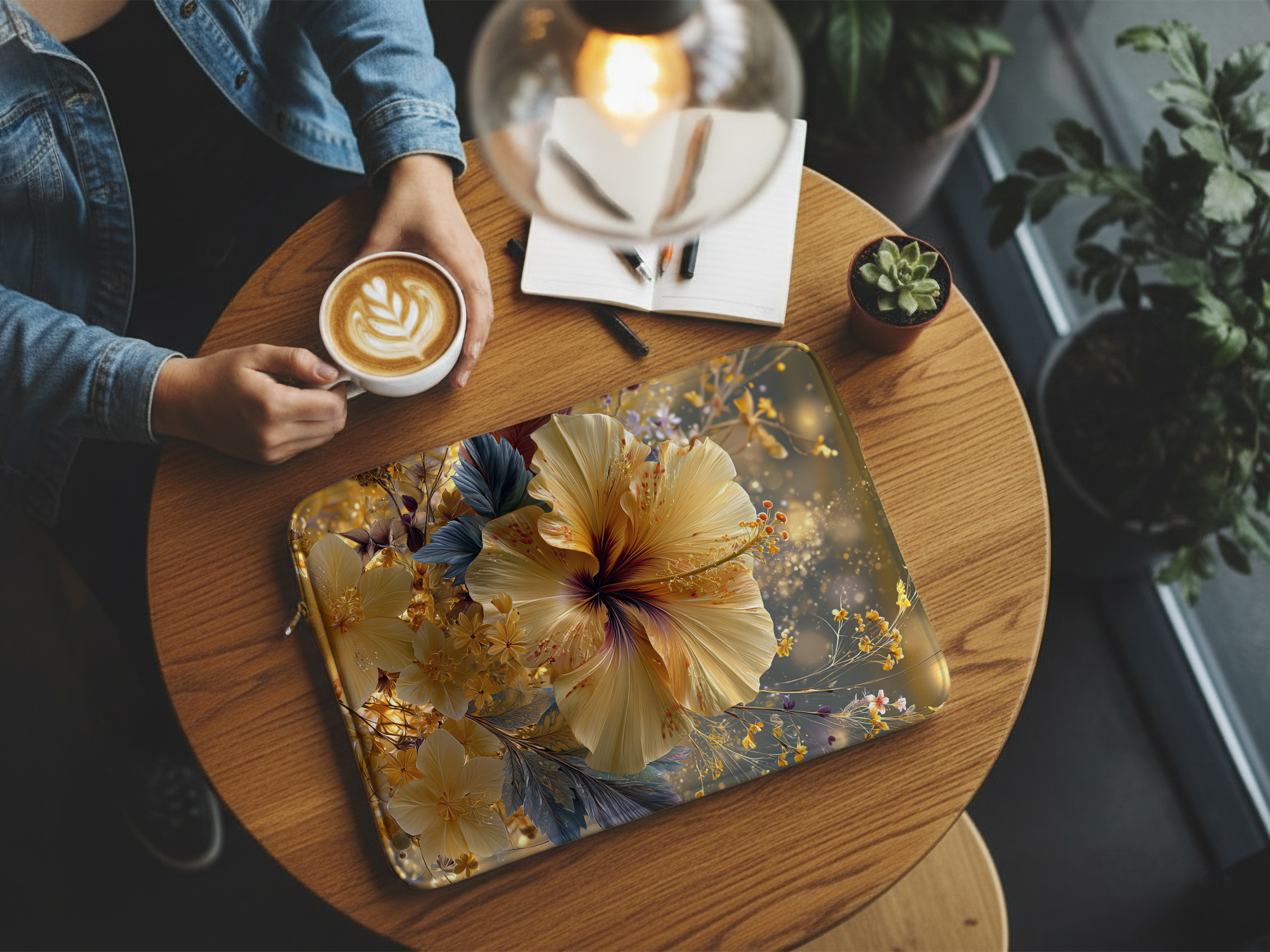 Yellow Hibiscus Laptop Sleeve with Custom Name, Tropical Floral Computer Case